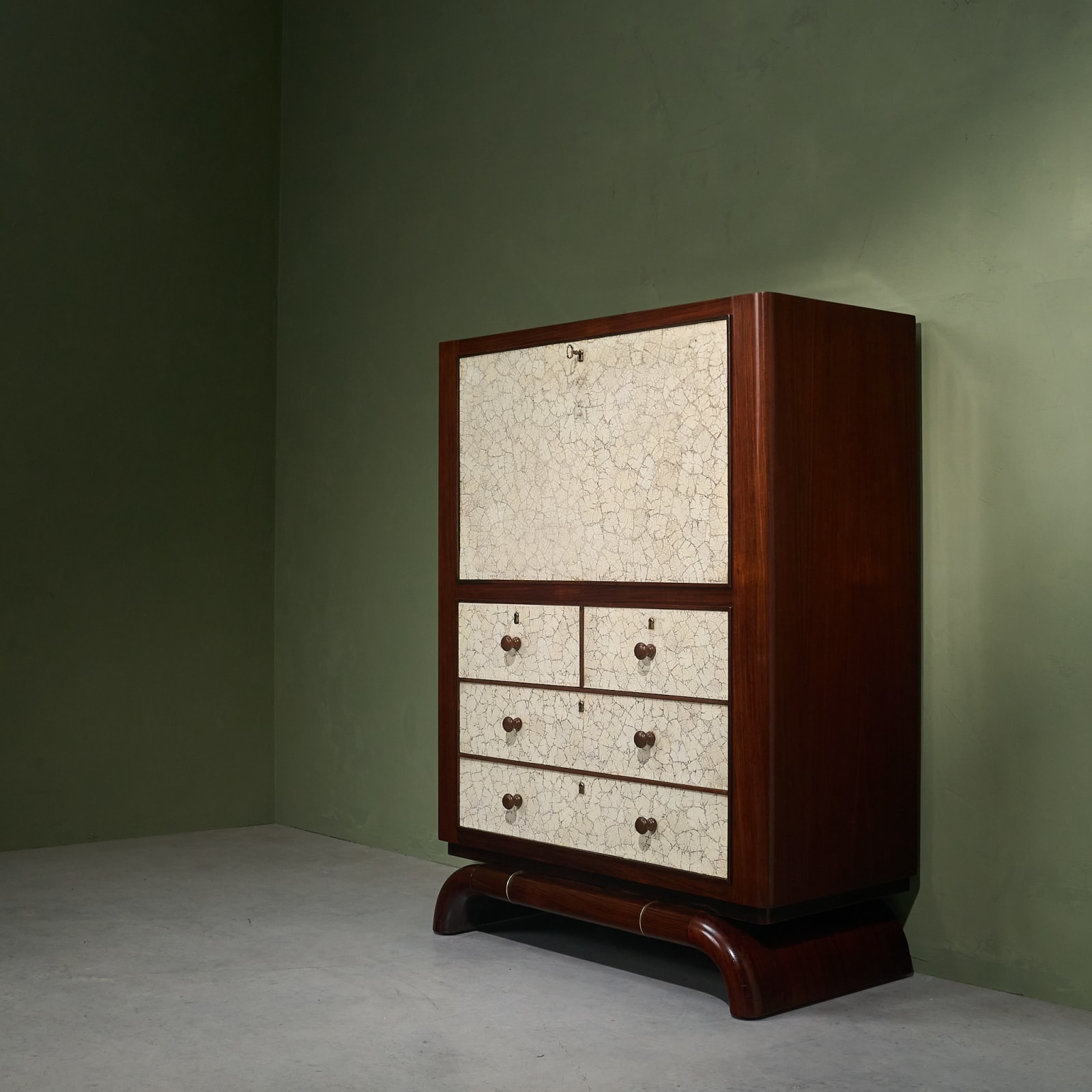 Aldo Tura, Early and Rare Eggshell Cabinet with Illuminated Sectretaire, Italy, 1930s