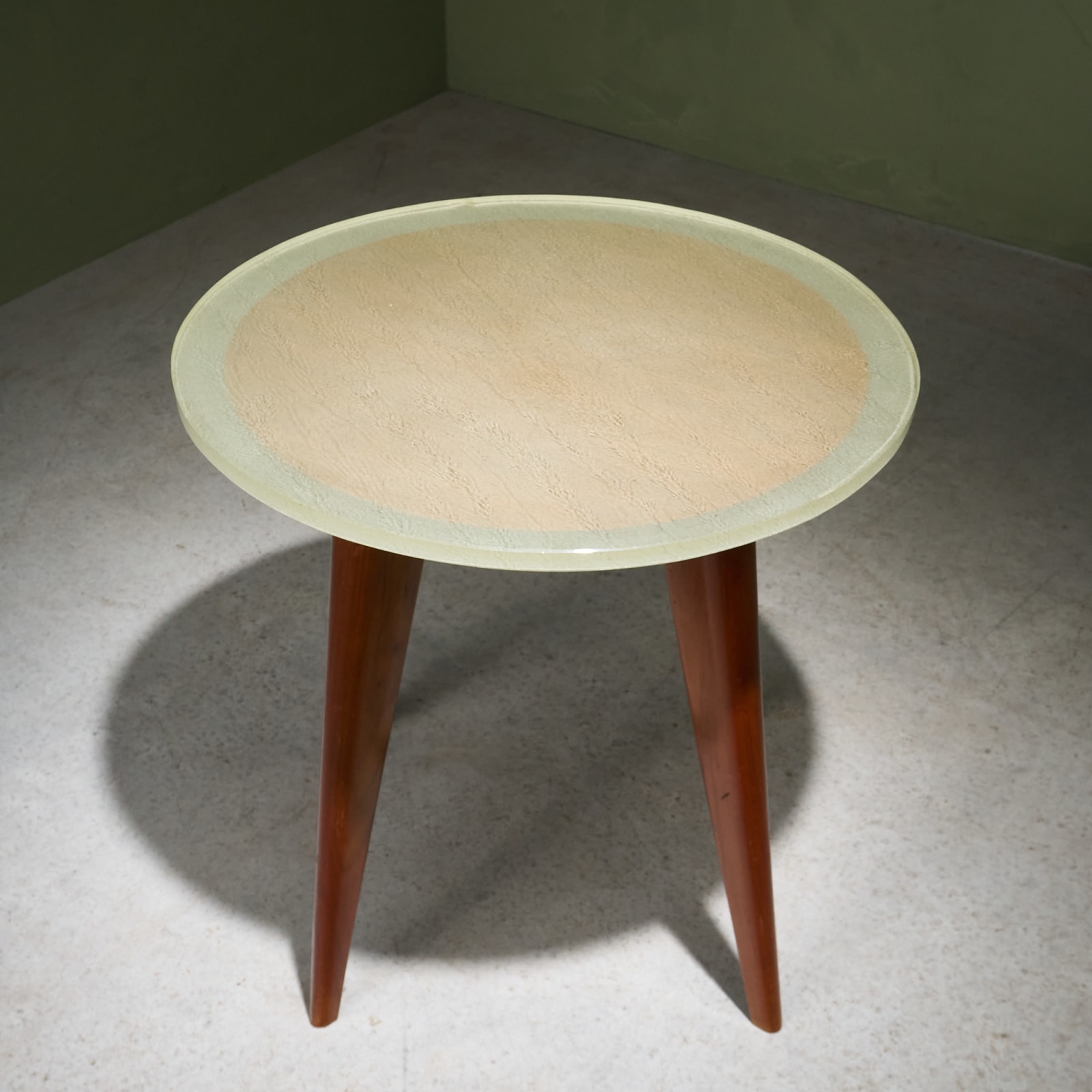 Side Table with Saint Gobain Pastel Green Structured Glass Top, 1940s-1950s