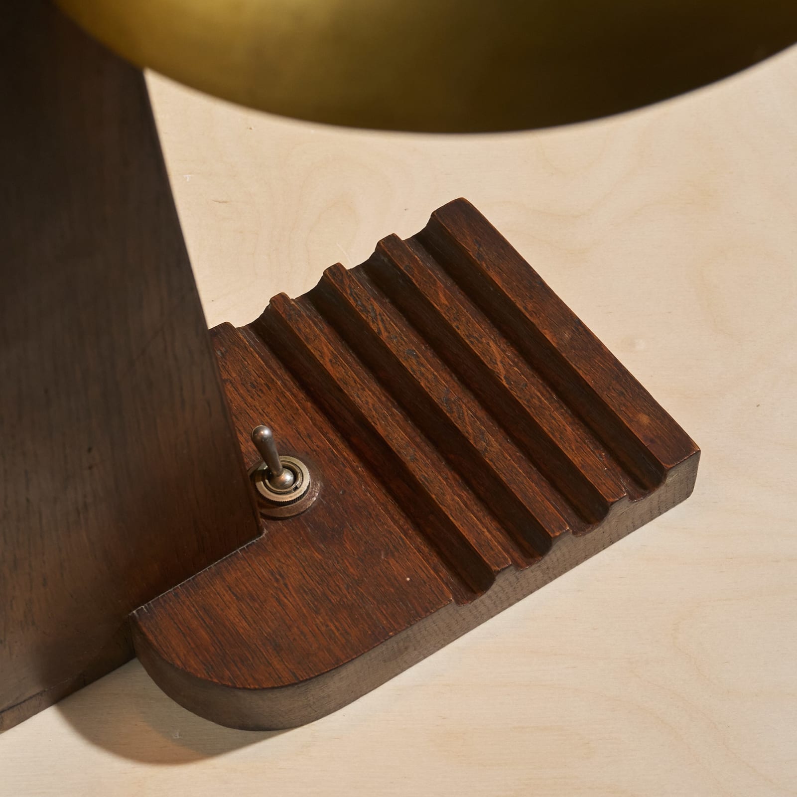 Unknown, Modernist Table Lamp with Solid Oak Base and Brass Shade, France, 1930