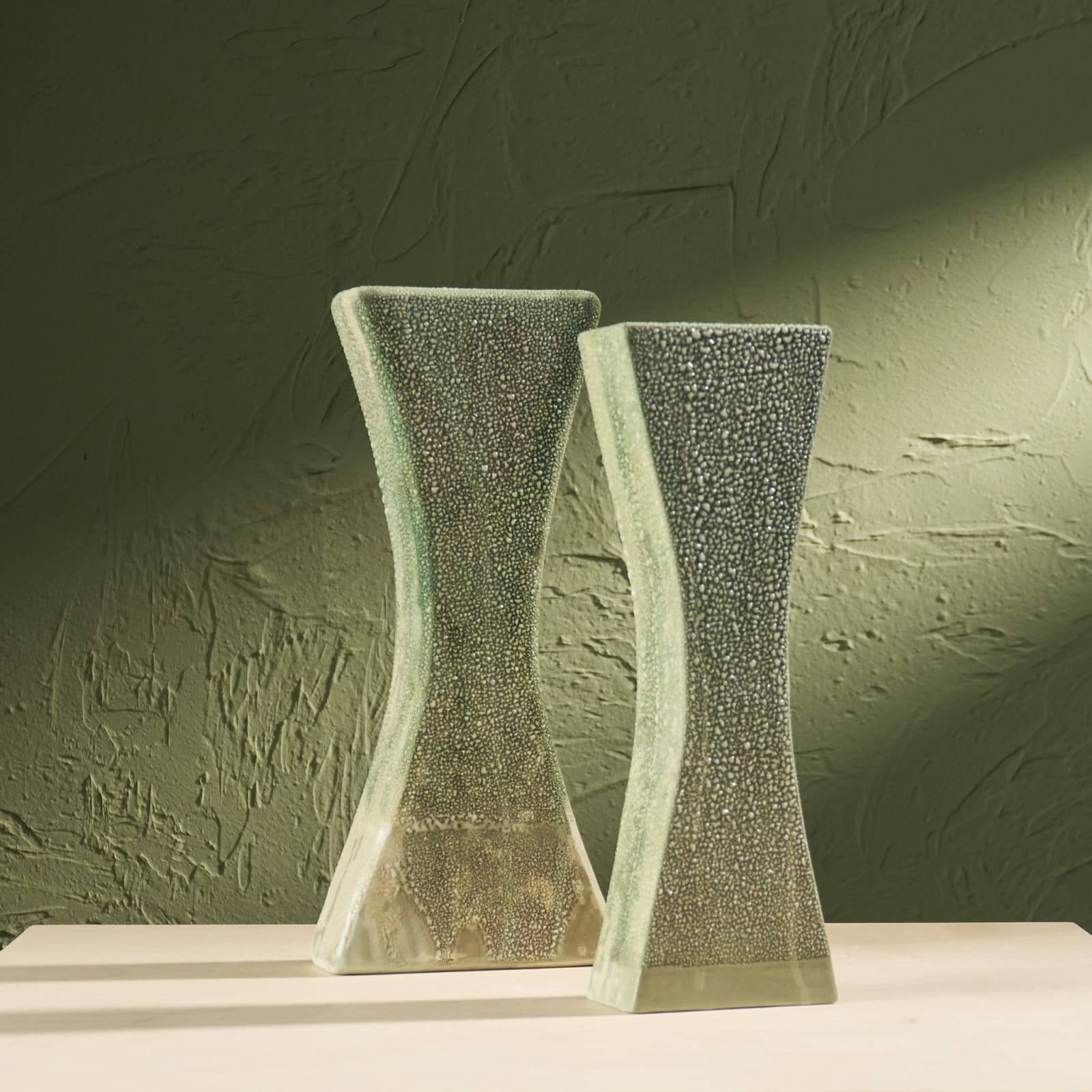 Eunsol Kim, 'Condensation' Series, Set of Two Glazed Ceramic Sculptures in Green, The Netherlands, 2025