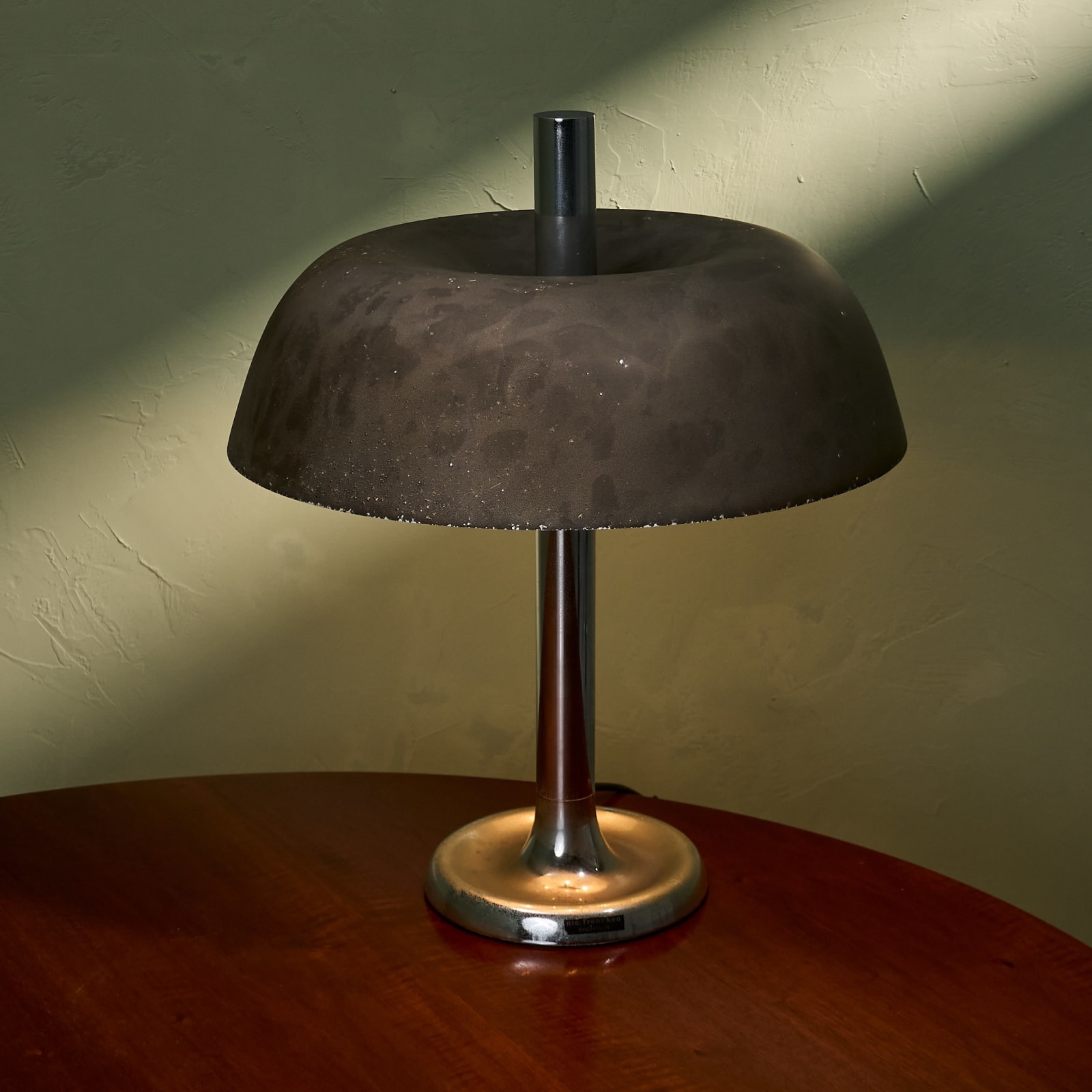 Heinz F.W. Stahl, Large Table Lamp with Patinated Shade and Chrome Plated Metal Base for Hillebrand, Germany, 1960s