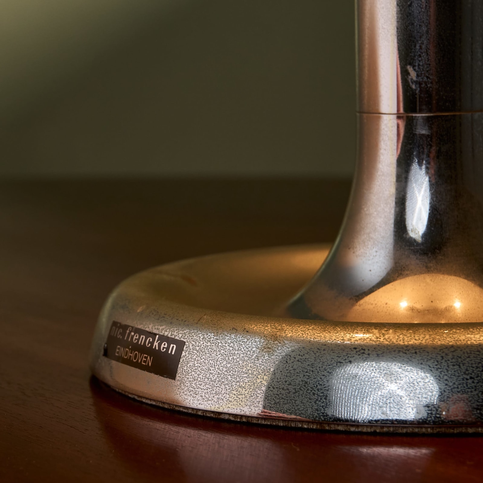 Heinz F.W. Stahl, Large Table Lamp with Patinated Shade and Chrome Plated Metal Base for Hillebrand, Germany, 1960s