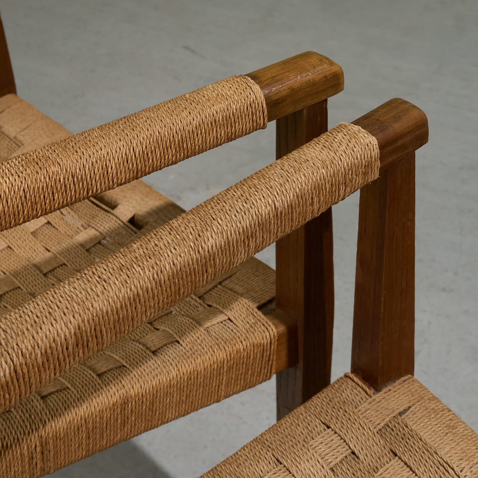 Pair of Arm Chairs with Oak Frame and Seagrass Webbing, Italy, 1940s