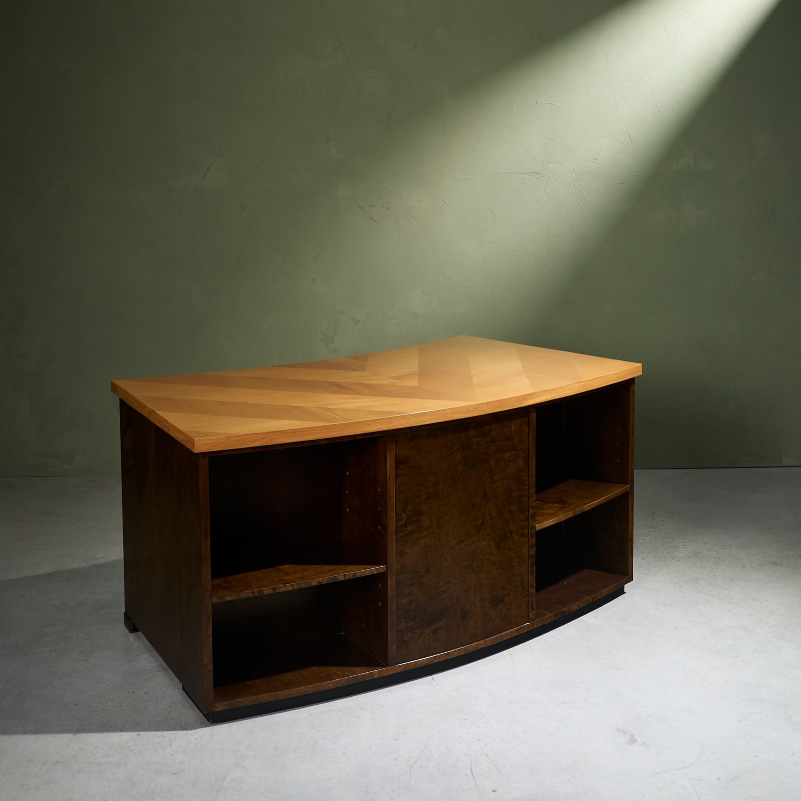 Curved Desk with Geometric Inlayed Top, Sweden, 1930s