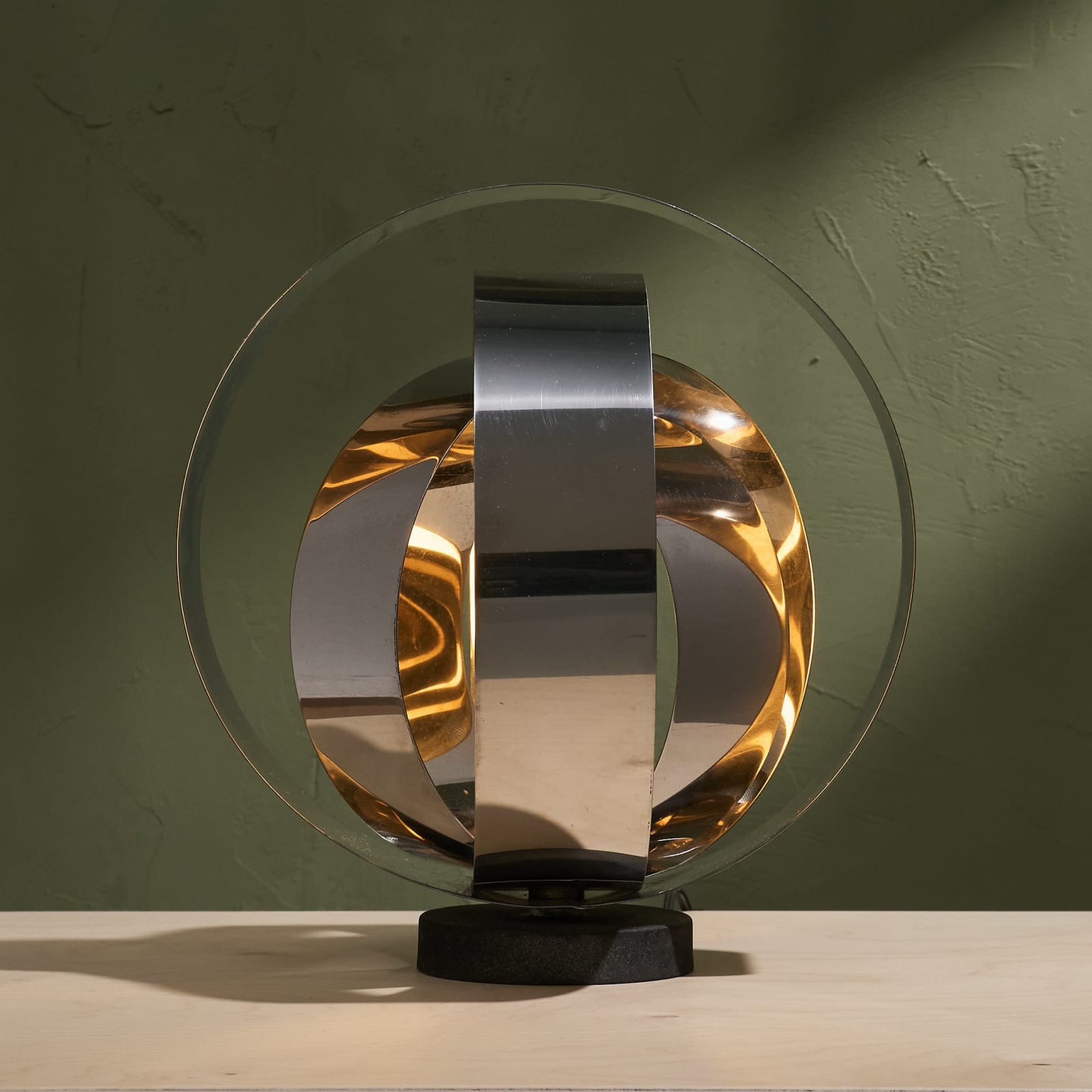 Table Lamp with Chrome Concentric Circles, Italy, 1970s