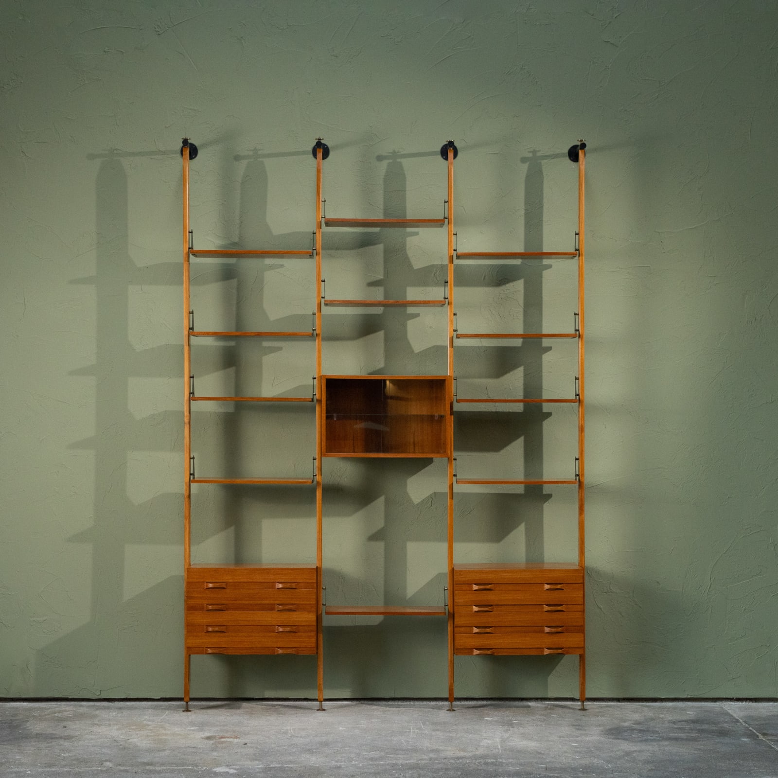 Large Modular Wall Unit in Teak and Brass, Italy, 1960s