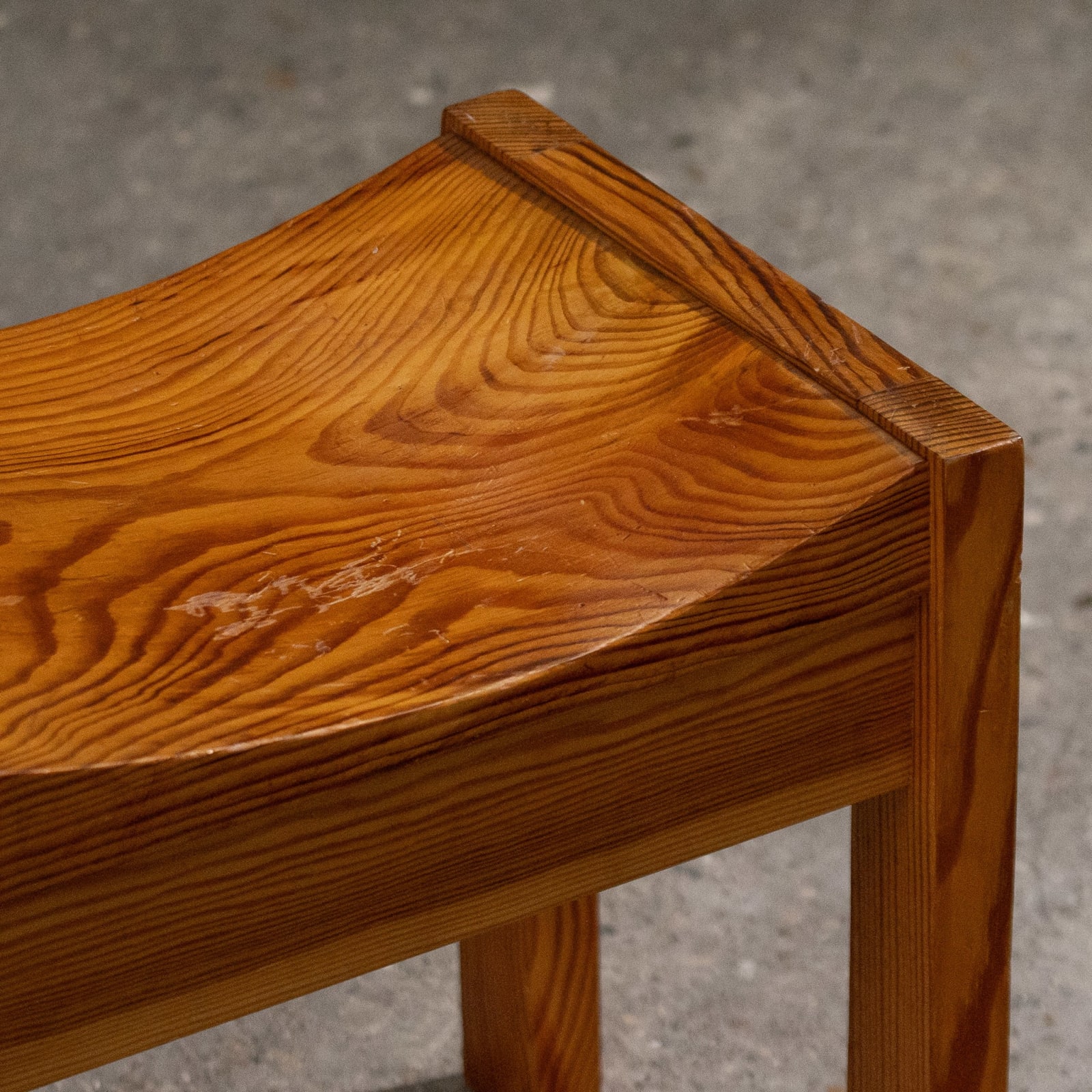Pair of Pine Stools with Curved Seat, France, 1960s