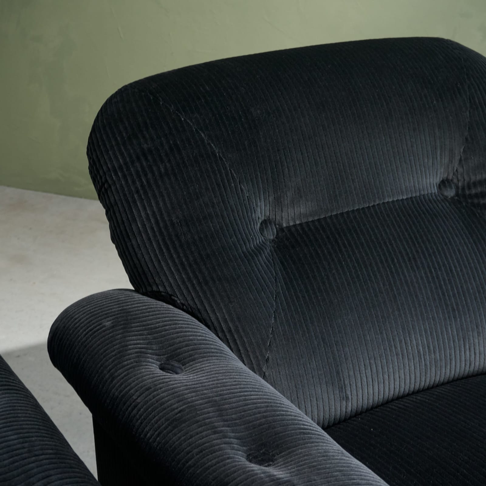 Oversized Lounge Chairs in Chromed Steel, Reupholstered in Black Corduroy Fabric, Italy, 1970s