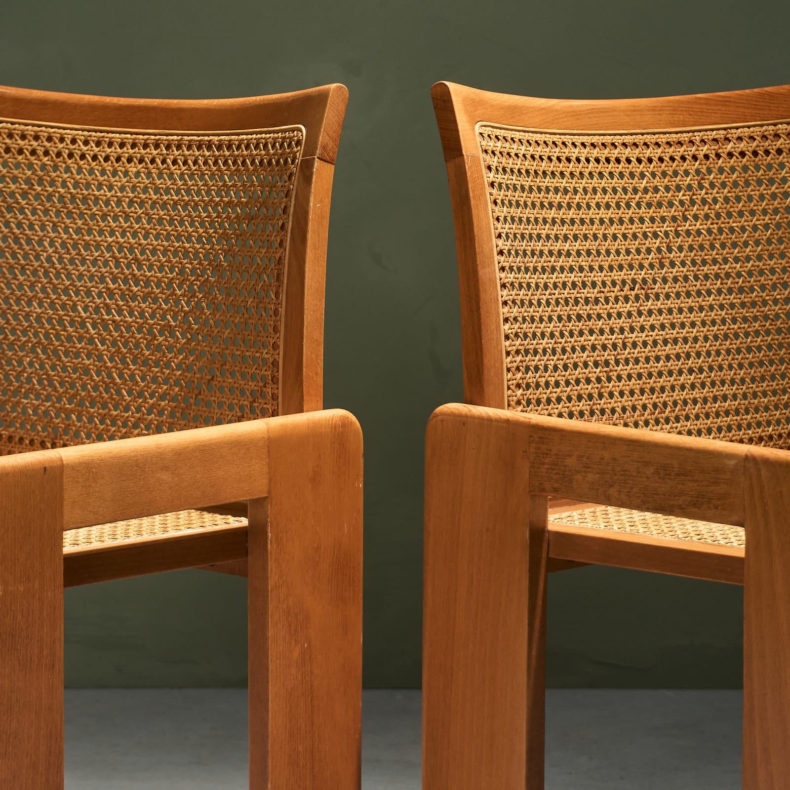 Luigi Saccardo, Set of 4 Dining Chairs in Stained Beech and Cane, 1970s