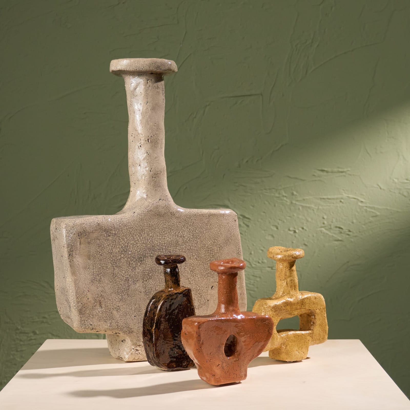 Willem van Hooff, Set of Four Tiny & Small Core Vessels, Glazed Earthenware, The Netherlands, 2020s