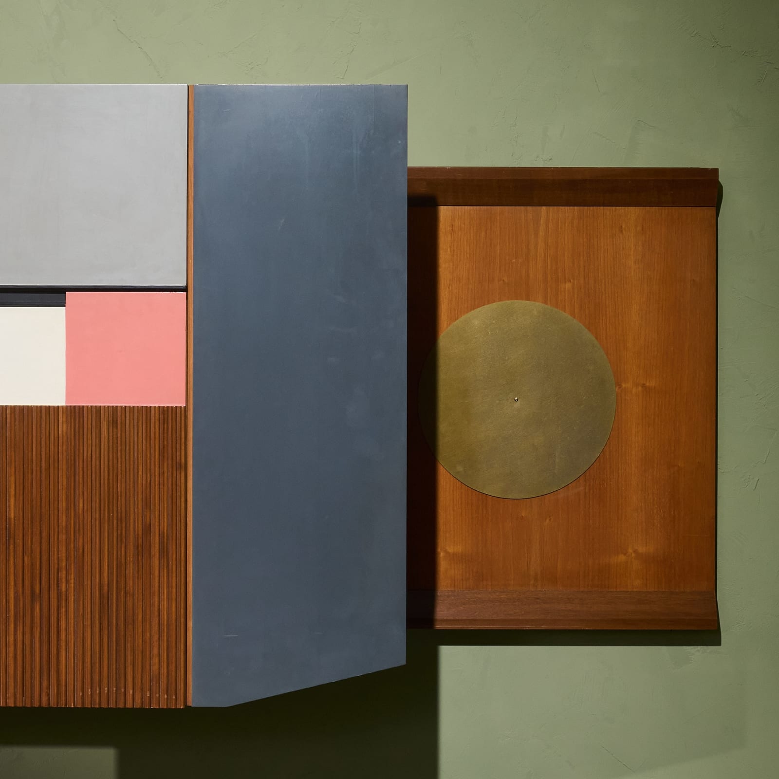 Multicolored Wall Mounted Dry Bar in Italian Walnut and Brass, Italy, 1960s