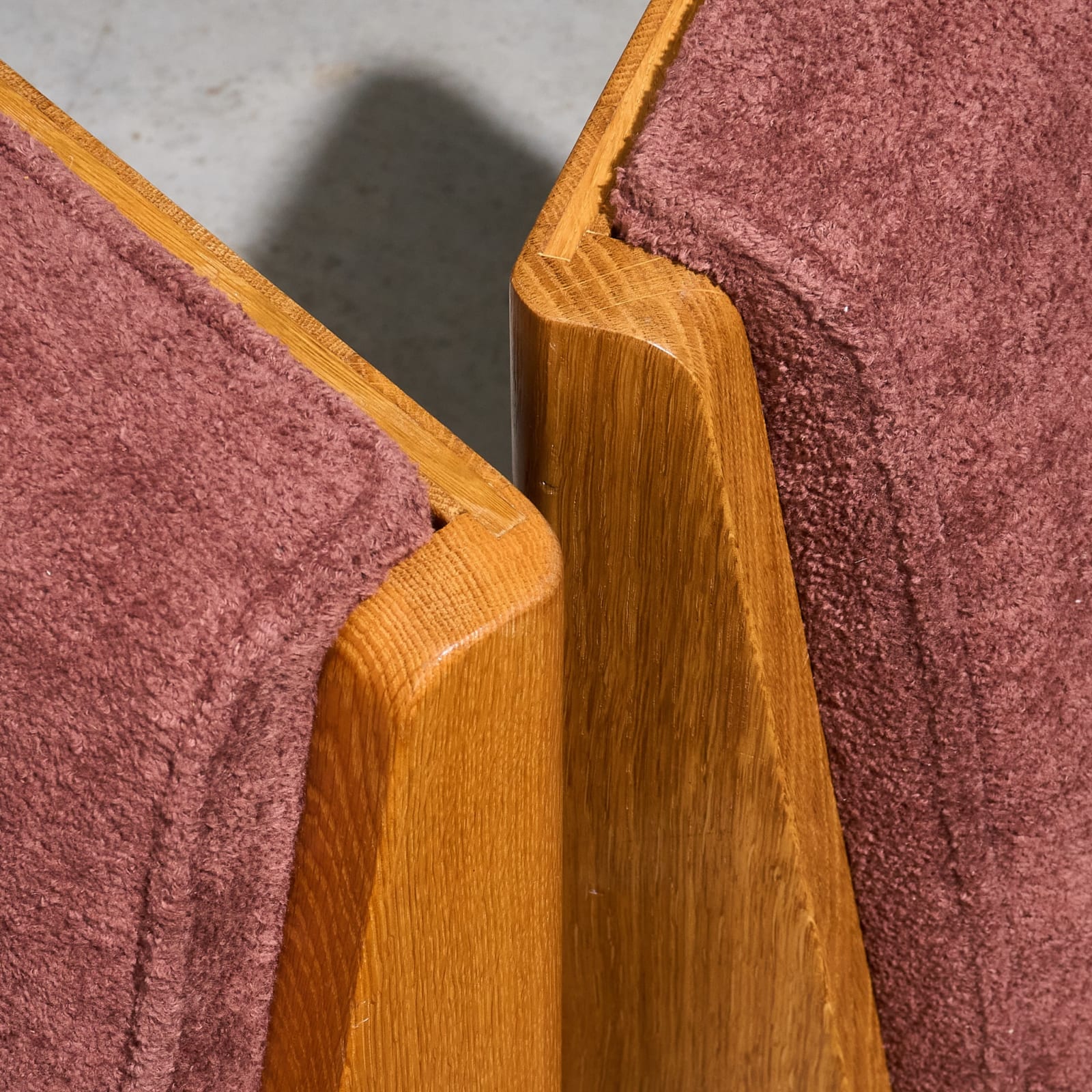 Reupholstered Pair of Cubist Slipper Lounge Chairs in Solid Oak, France, 1970s