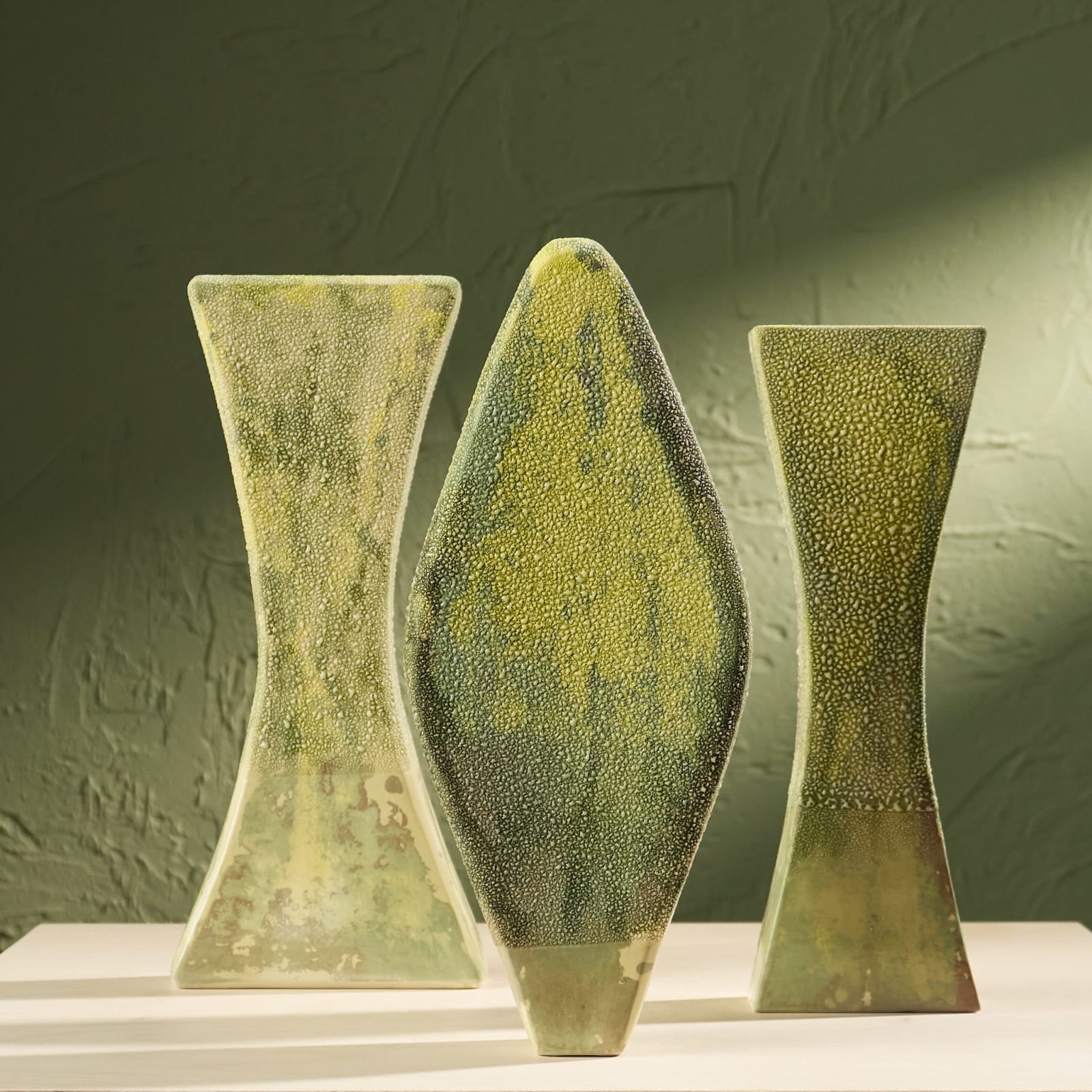 Eunsol Kim, 'Condensation' Series, Set of Three Glazed Ceramic Sculptures in Green, The Netherlands, 2025
