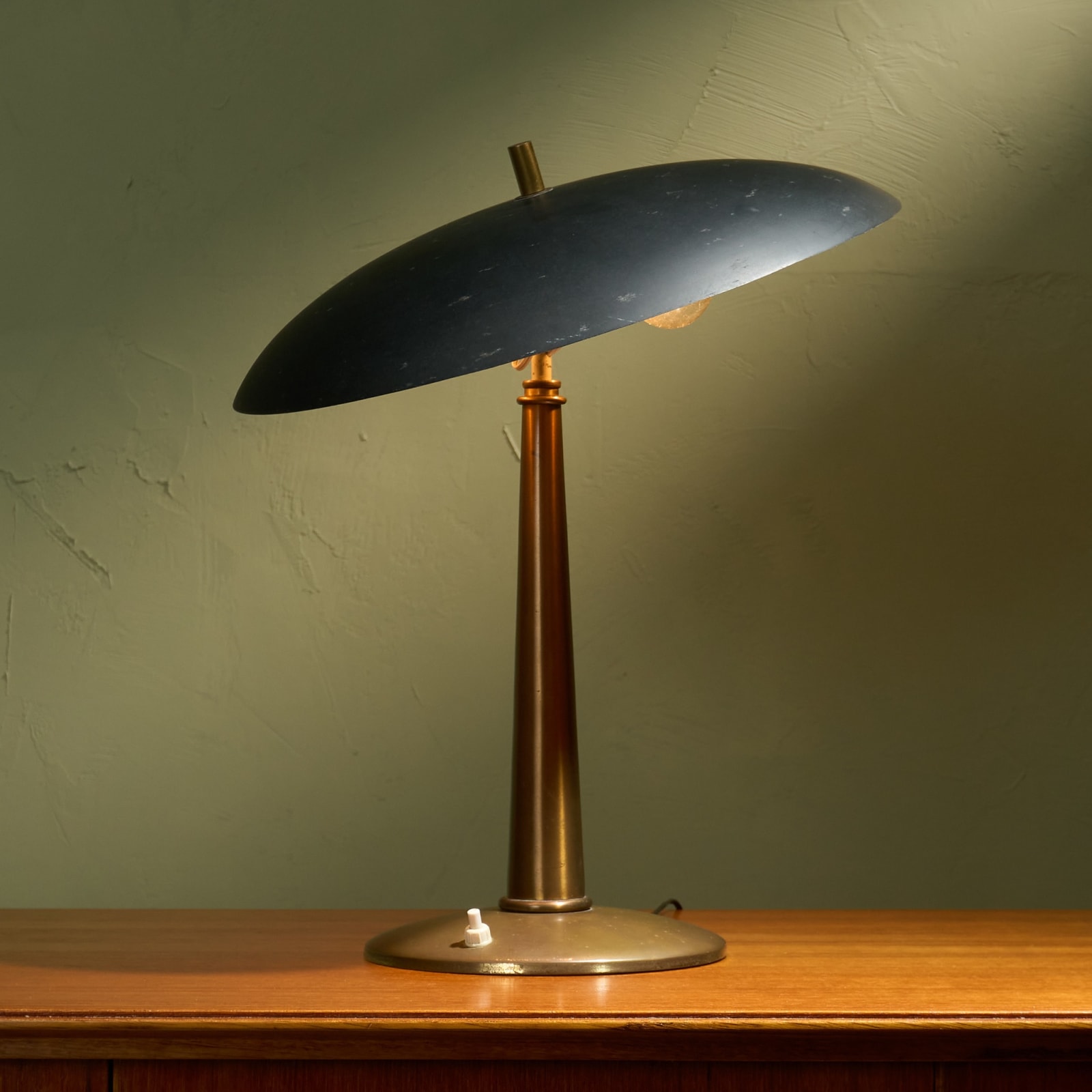 Black and Brass Italian Table Lamp with Adjustable Shade, Italy, 1950s