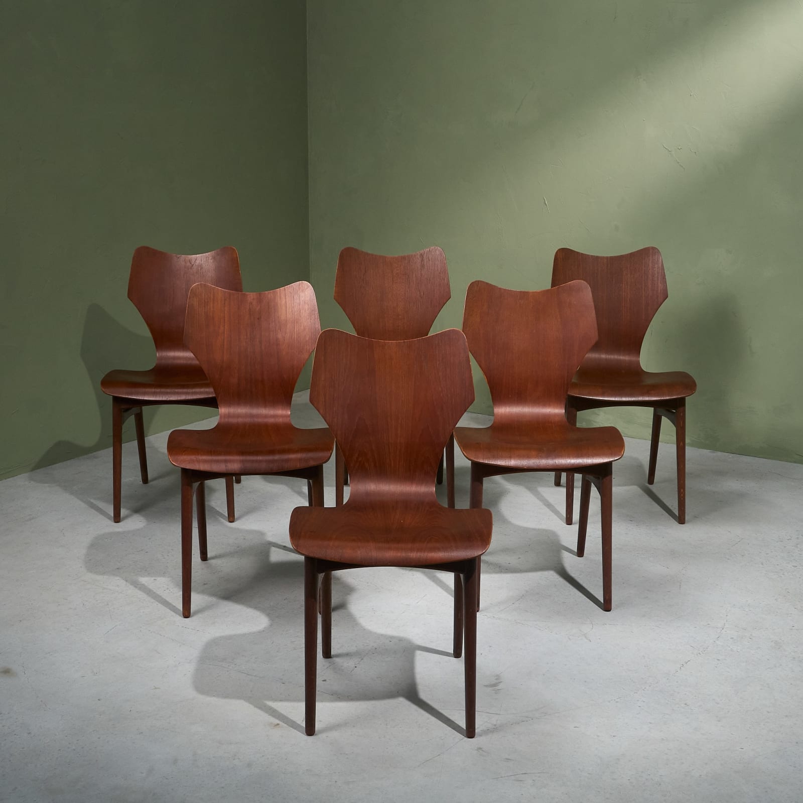 Set of 6 Dining Chairs in Solid Teak and Plywood, Scandinavia, 1960s