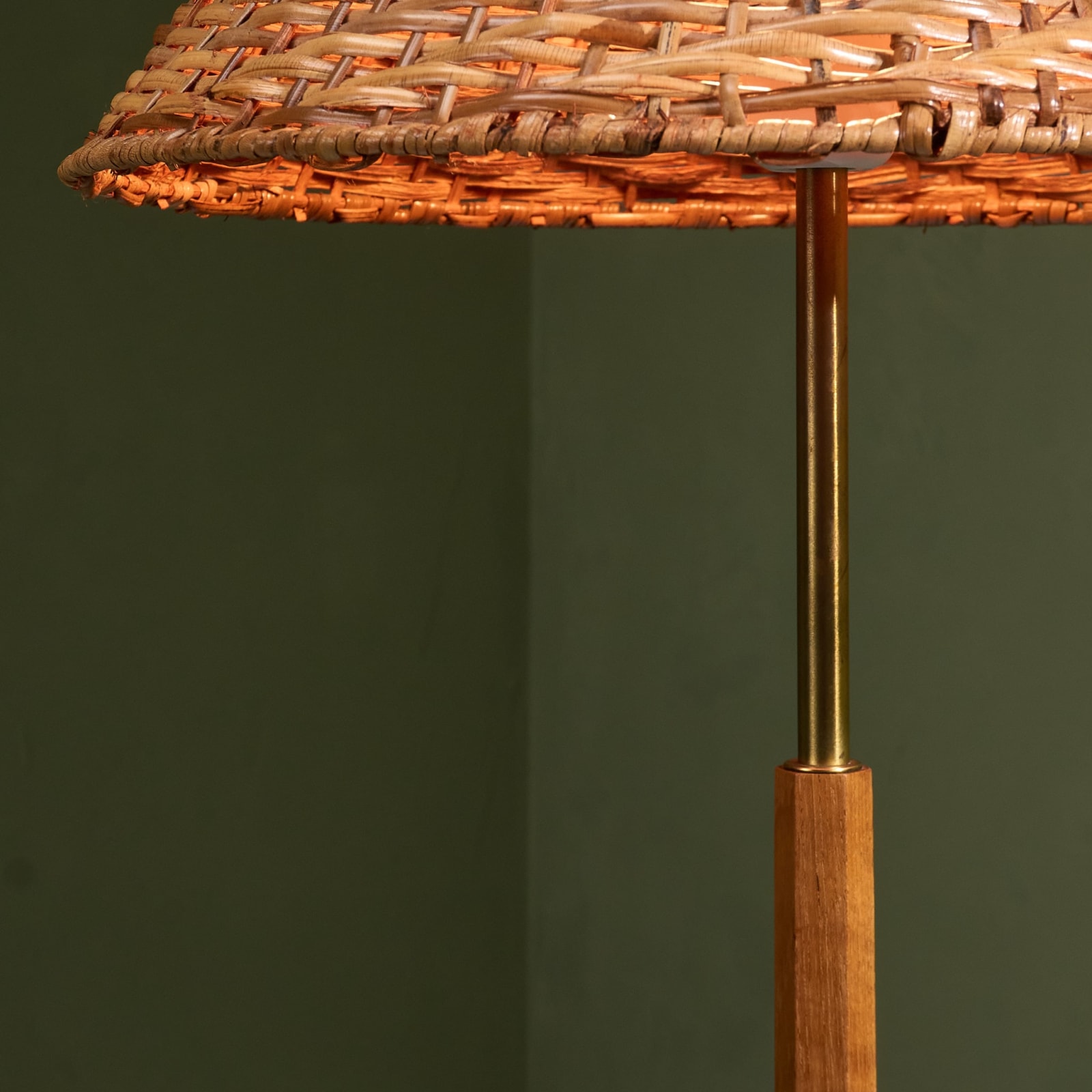 Boréns, Floor Lamp with Rattan Shade and Brass Base, Sweden, 1960s