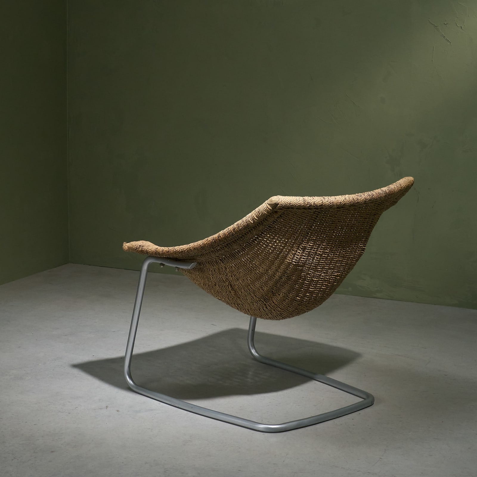 Cantilever Tubular Lounge Chair with Sisal Webbing, The Netherlands, circa 1950s