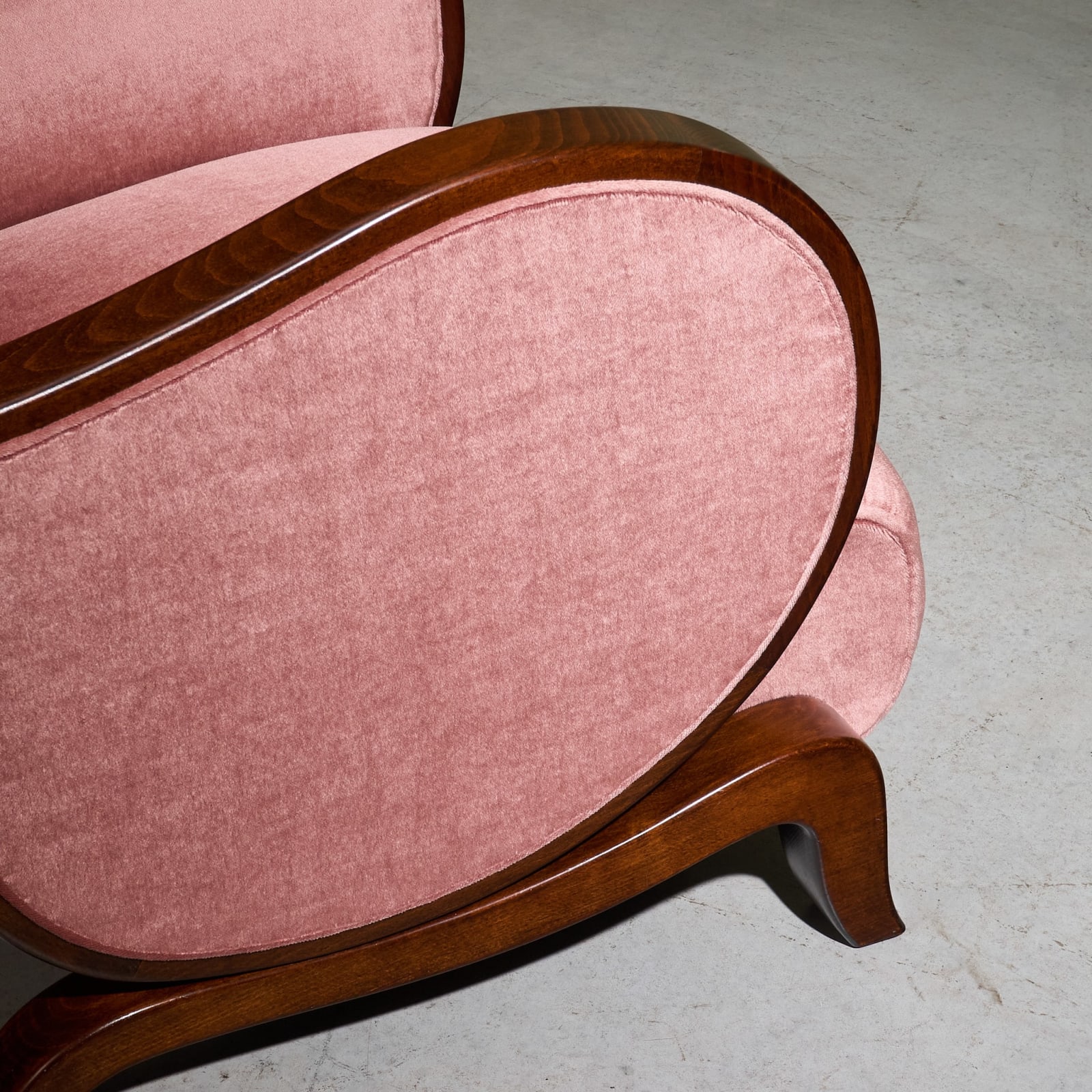 Art Deco Reclining Lounge Chair in 'Poudre' Pink Mohair, France, 1930s