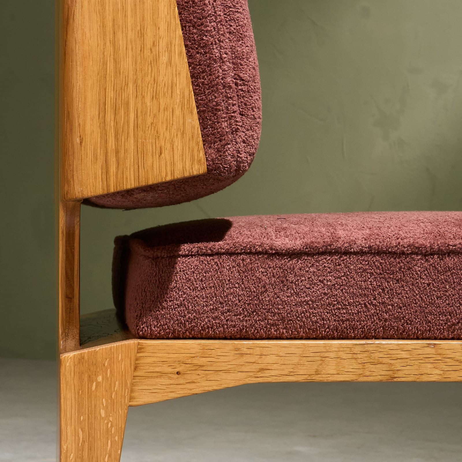 Reupholstered Pair of Cubist Slipper Lounge Chairs in Solid Oak, France, 1970s