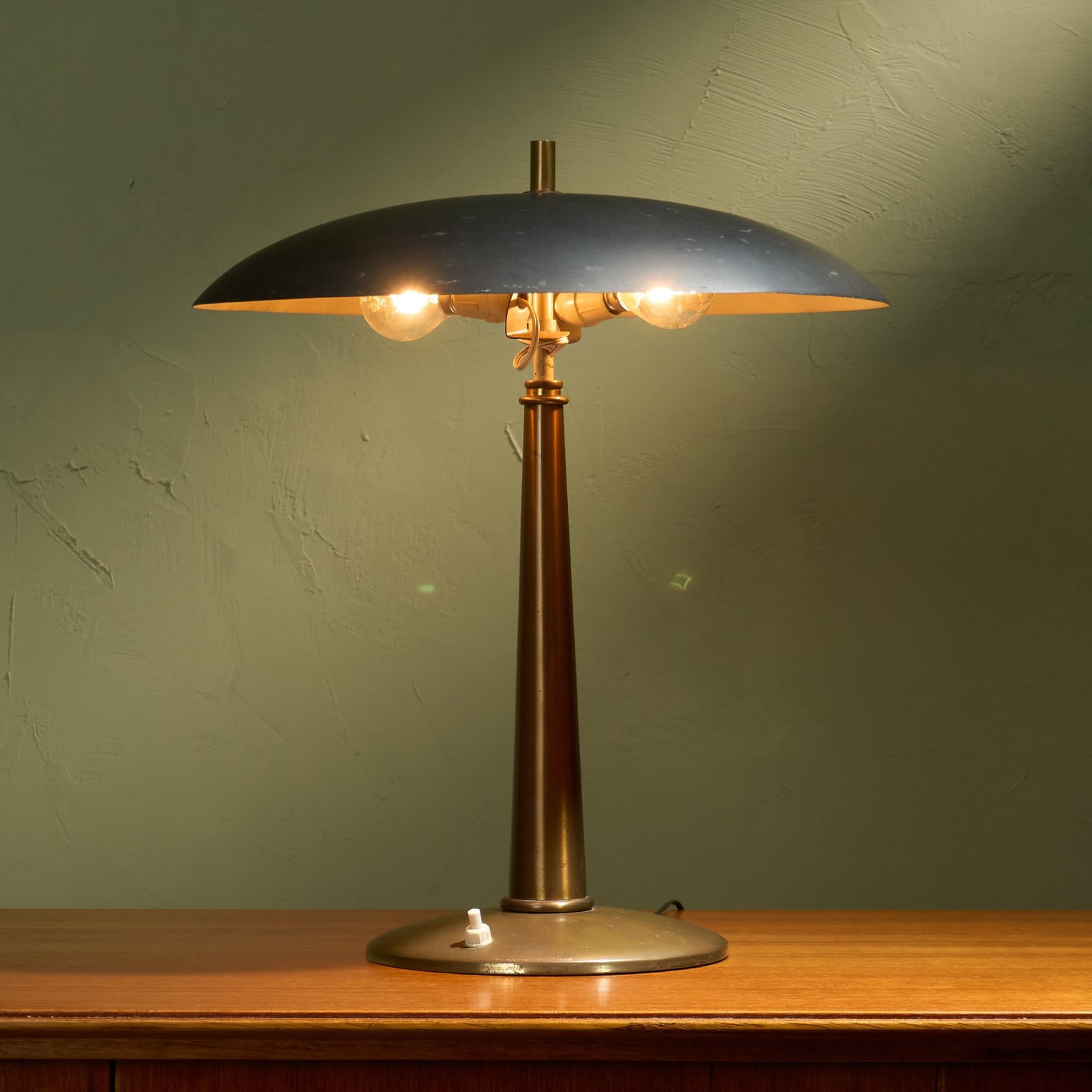 Black and Brass Italian Table Lamp with Adjustable Shade, Italy, 1950s