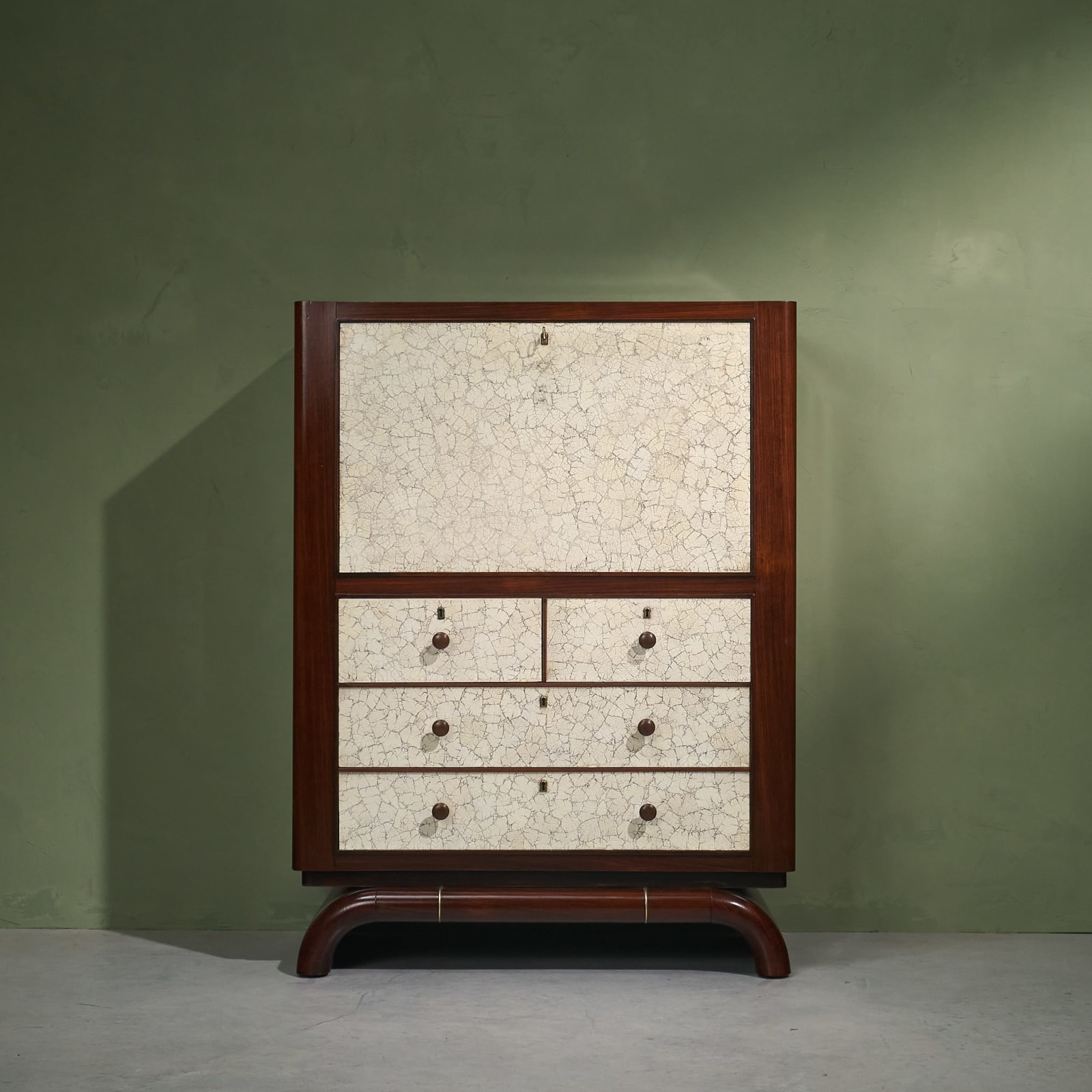 Aldo Tura, Early and Rare Eggshell Cabinet with Illuminated Sectretaire, Italy, 1940s
