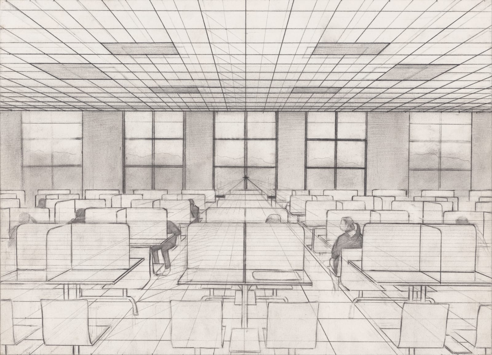 張安 ZHANG An, 《疫情期間的食堂》素描線稿"Canteen during the Epidemic" Sketches, 2020