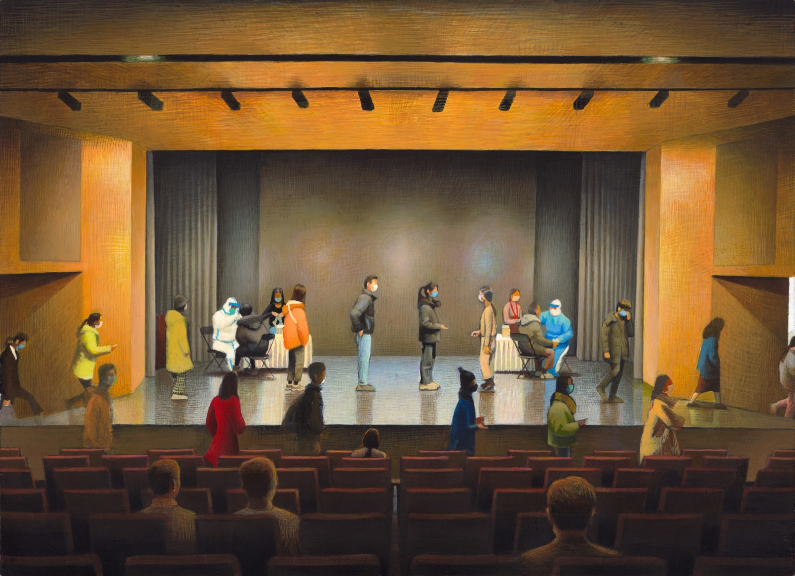 張安 ZHANG An, 《禮堂中的核酸檢測》色彩小稿之二"COVID-19 Testing in the Hall" Color Sketches 2, 2021