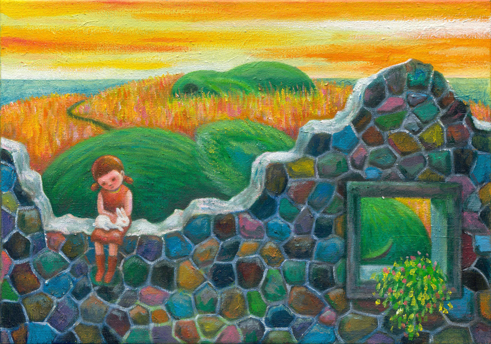 幾米 Jimmy LIAO, 矮牆少女與兔子 The Girl Sits on the Low Wall and the Rabbit , 2024