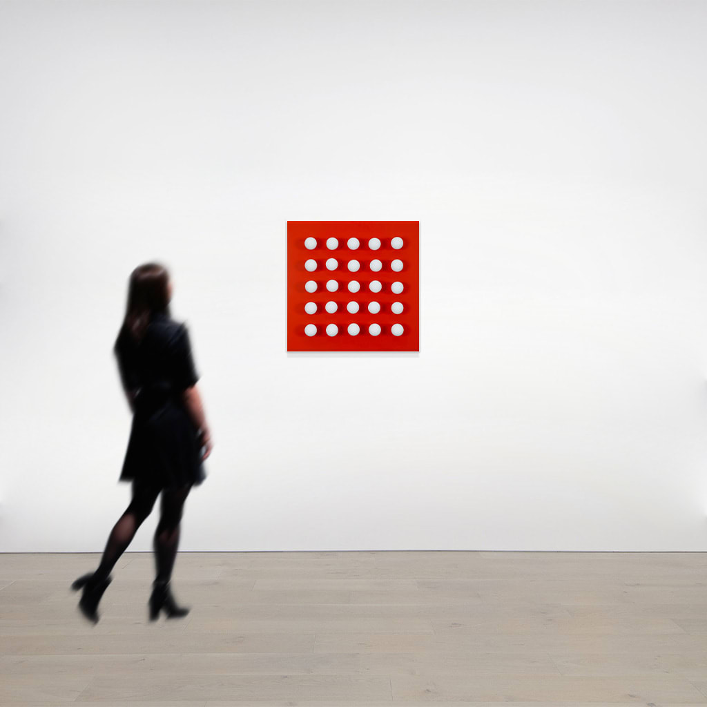 Antonio Asis, Boules tactiles blanches sur fond rouge, 1969-2015
