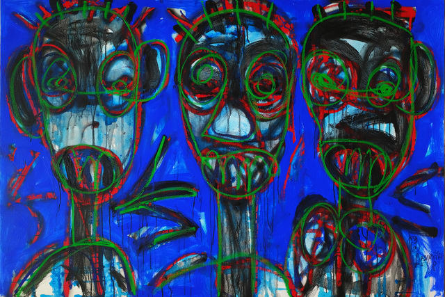 Aboudia, Trois Frères en Bleu, 2021