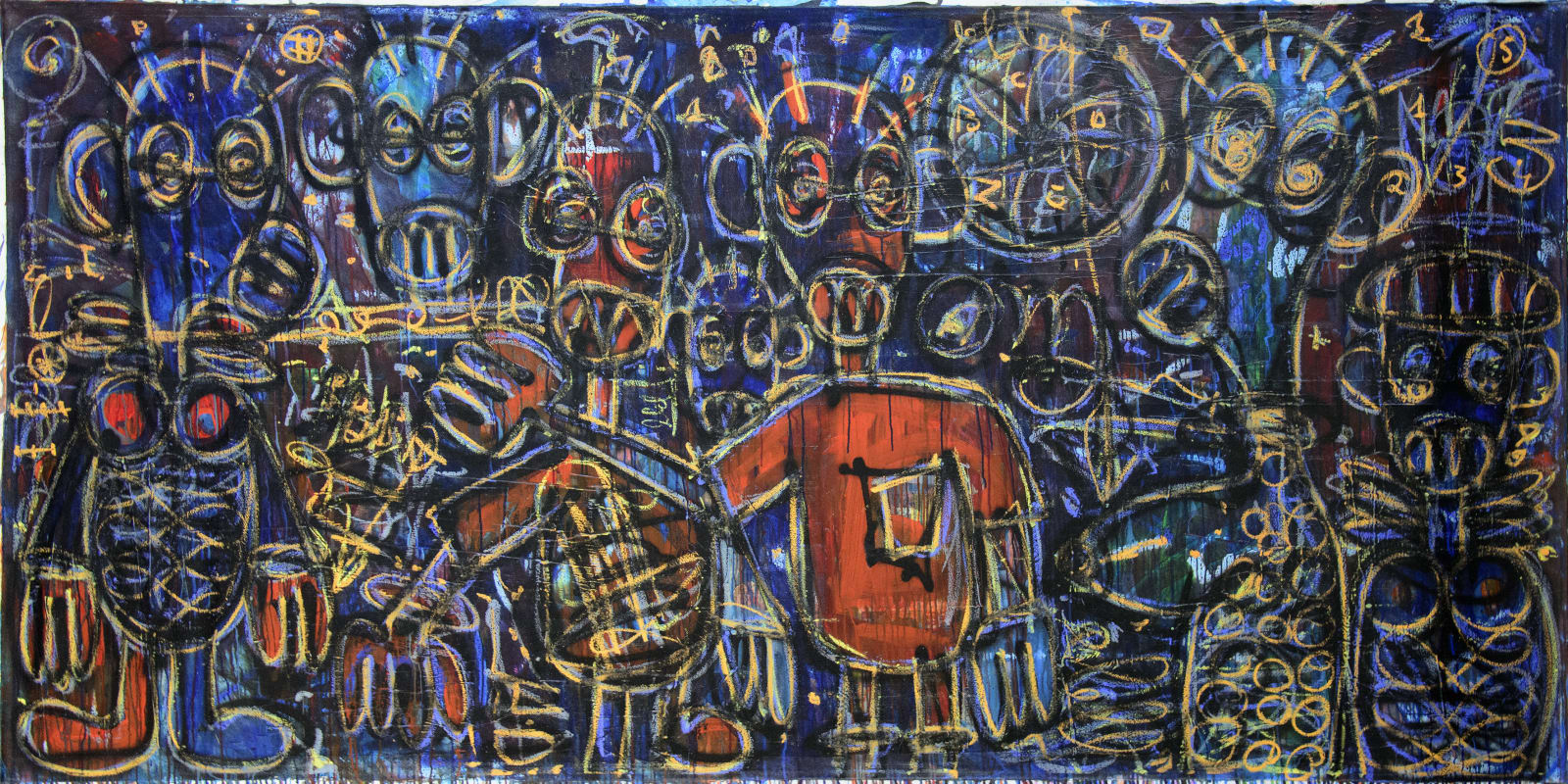 Aboudia, Nouchi Graffiti: Les Enfant Des Visages Bleu et Rouge, 2021