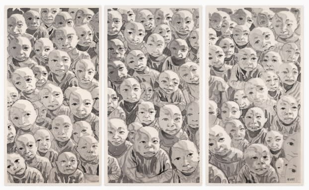 Fang Lijun 方力钧, Untitled Crowd Triptych, 2009