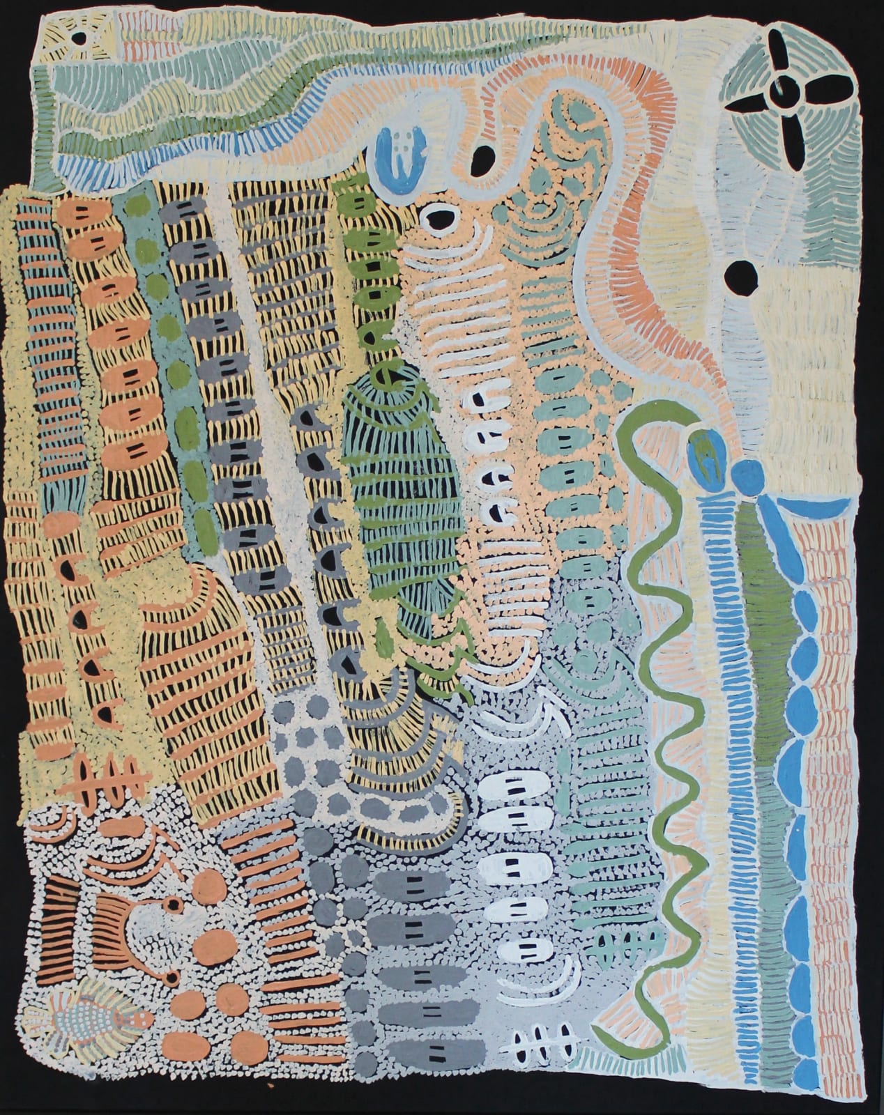 Doris Bush Nungarrayi, Pilkati, Wilinyi & Tjurrpinyi at Ikuntji (Snake, Hunting & Swimming at Haasts Bluff), 2021