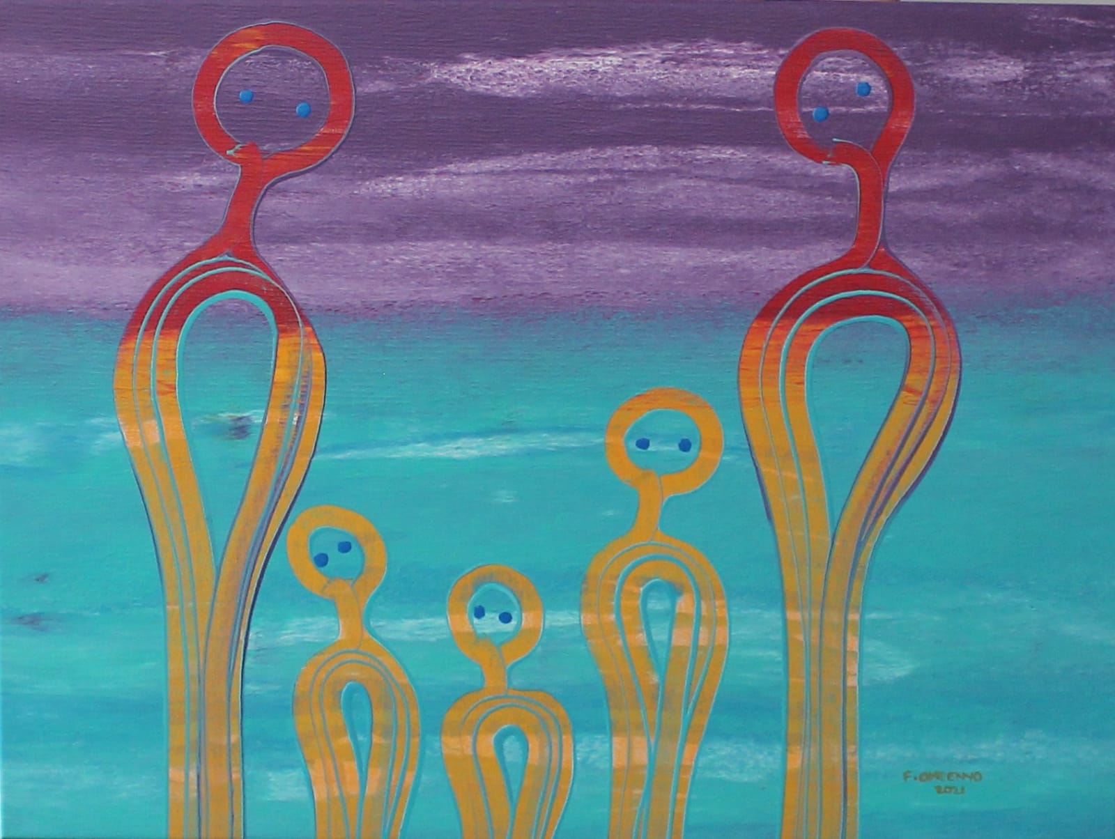 Fiona Omeenyo, Families on the Beach, 2021