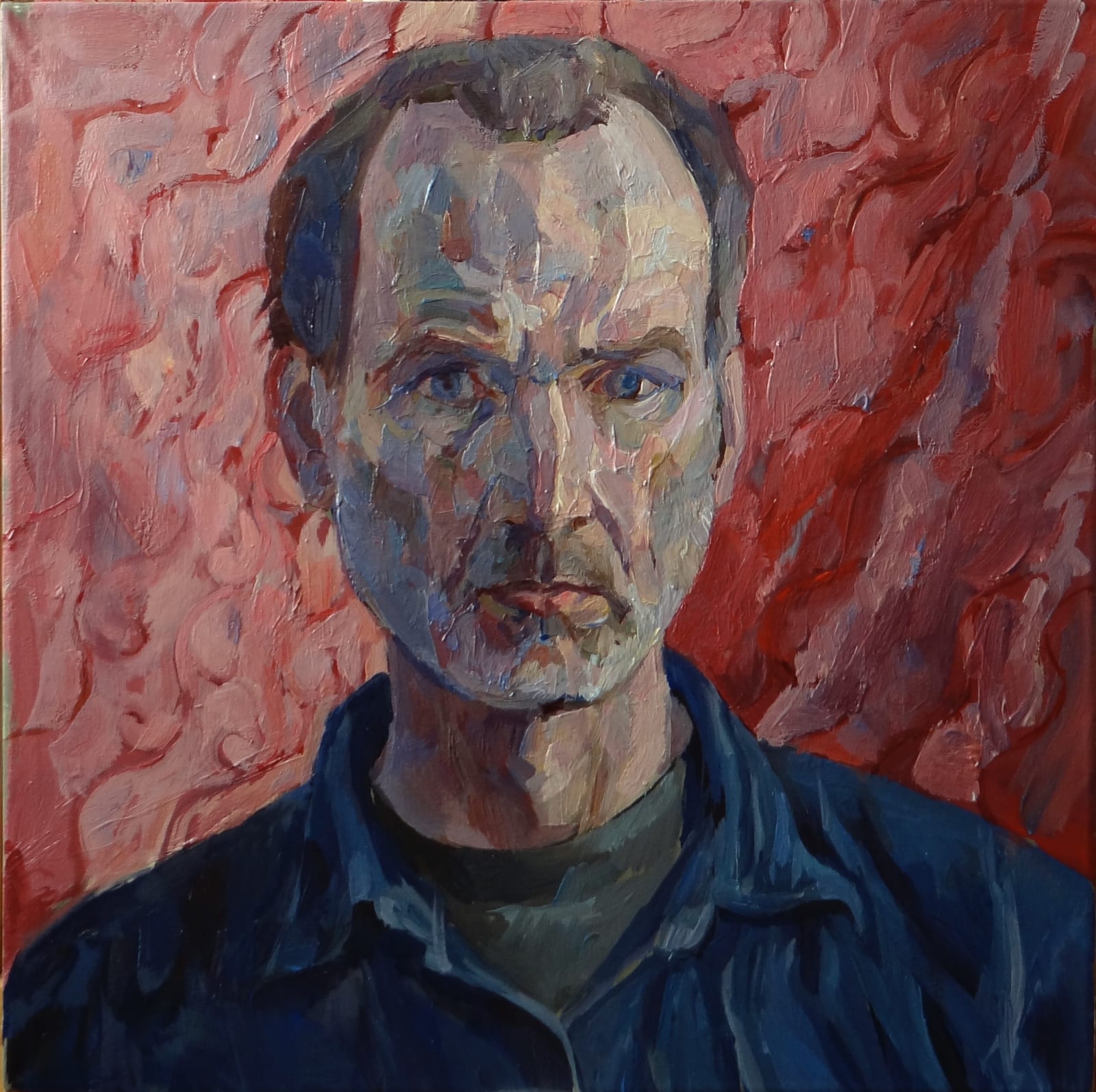 Rossen Daskalov, Self Portrait on Red Background, 2017