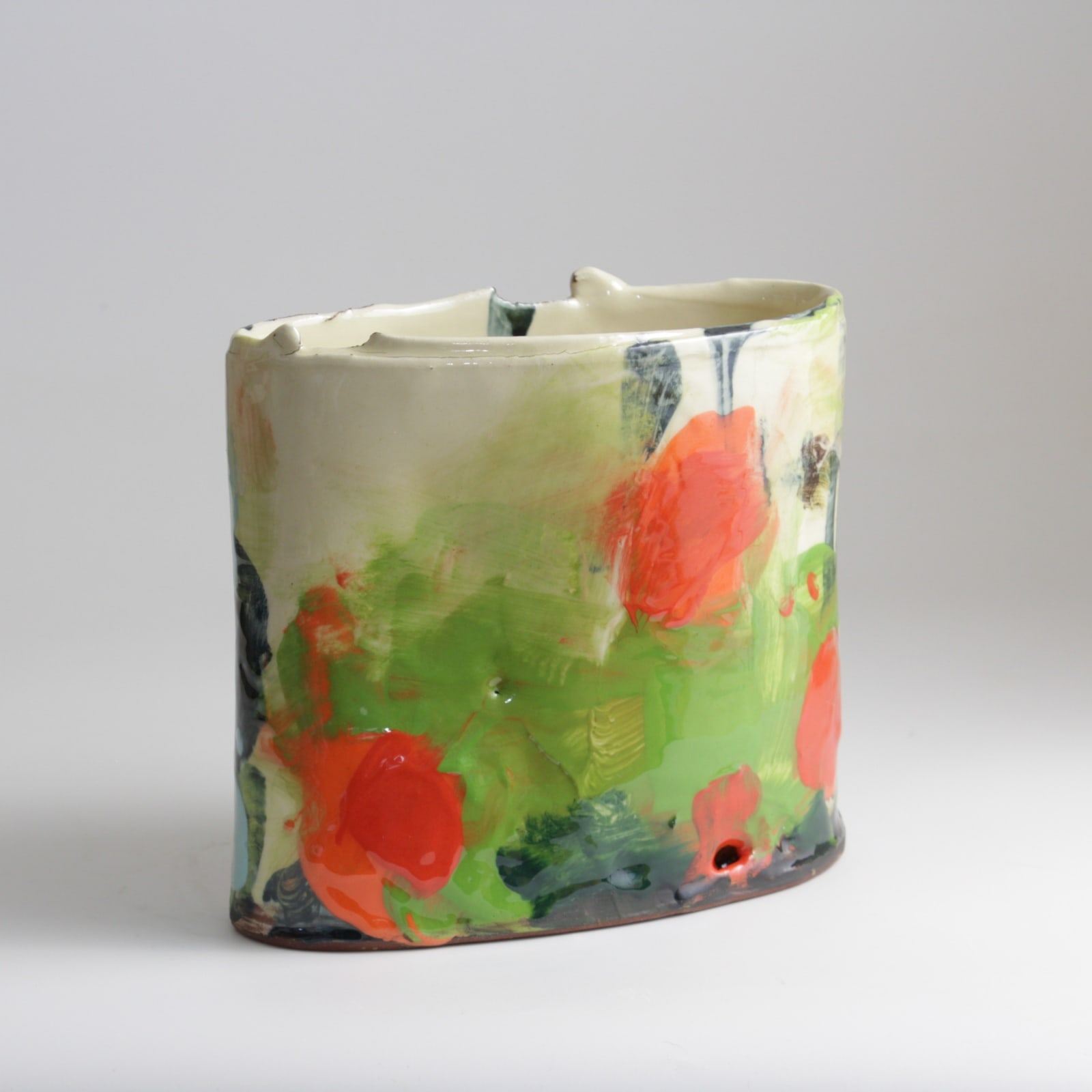 Barry Stedman, Thrown Altered Vessel with Green & Orange I, 2025