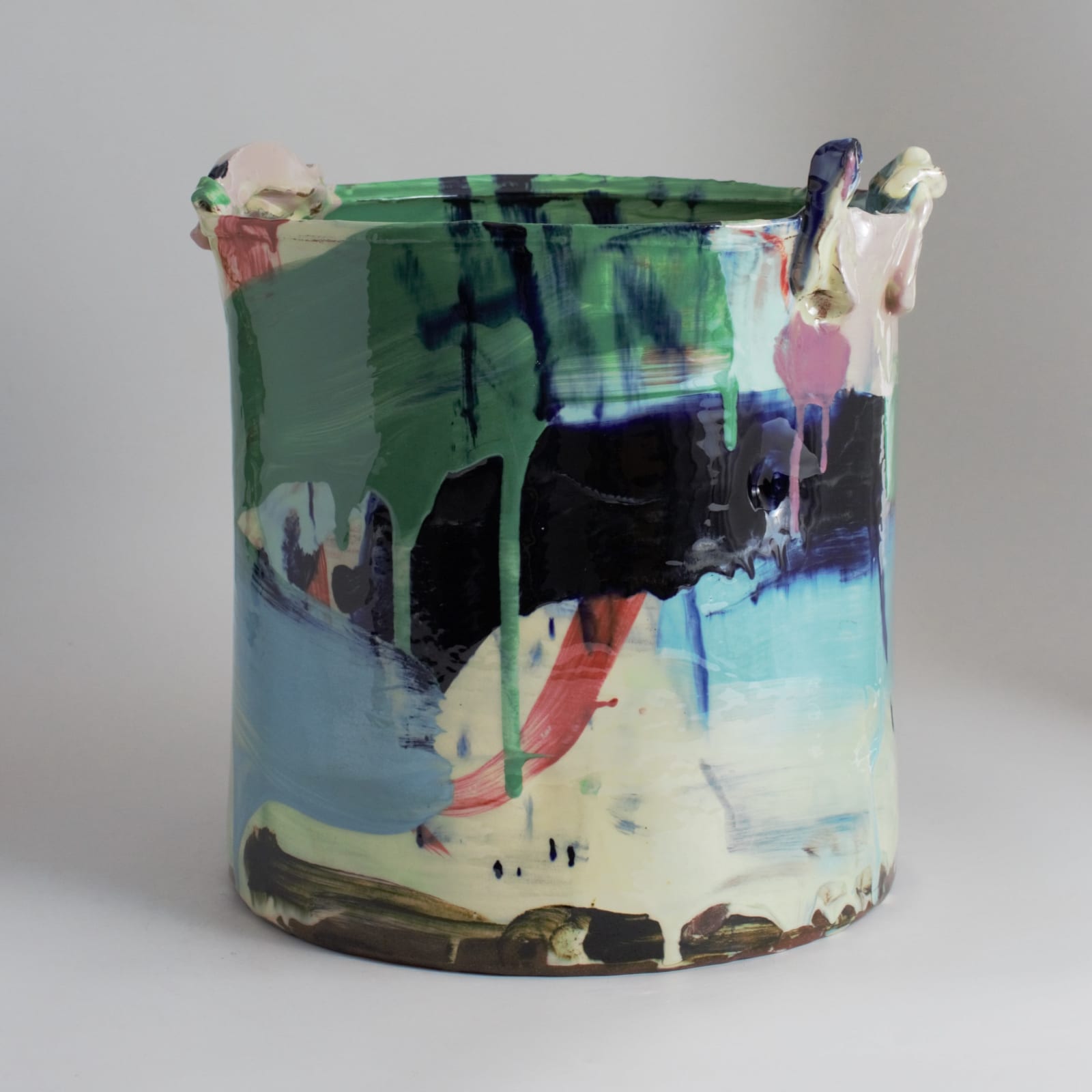Barry Stedman, Thrown Altered Vessel with Blue, Green & Pink II, 2024