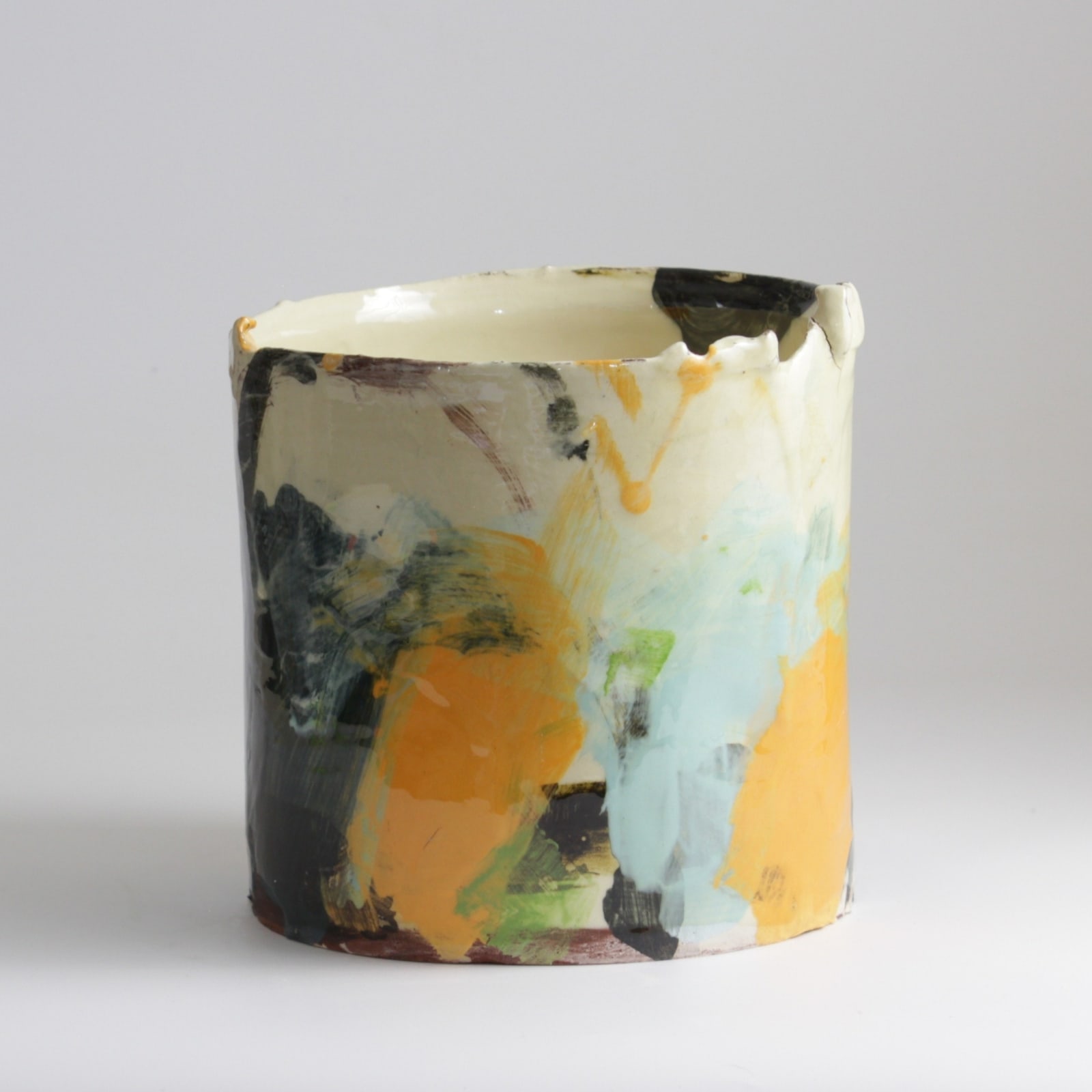 Barry Stedman, Thrown Altered Vessel with Blue & Yellow I, 2025