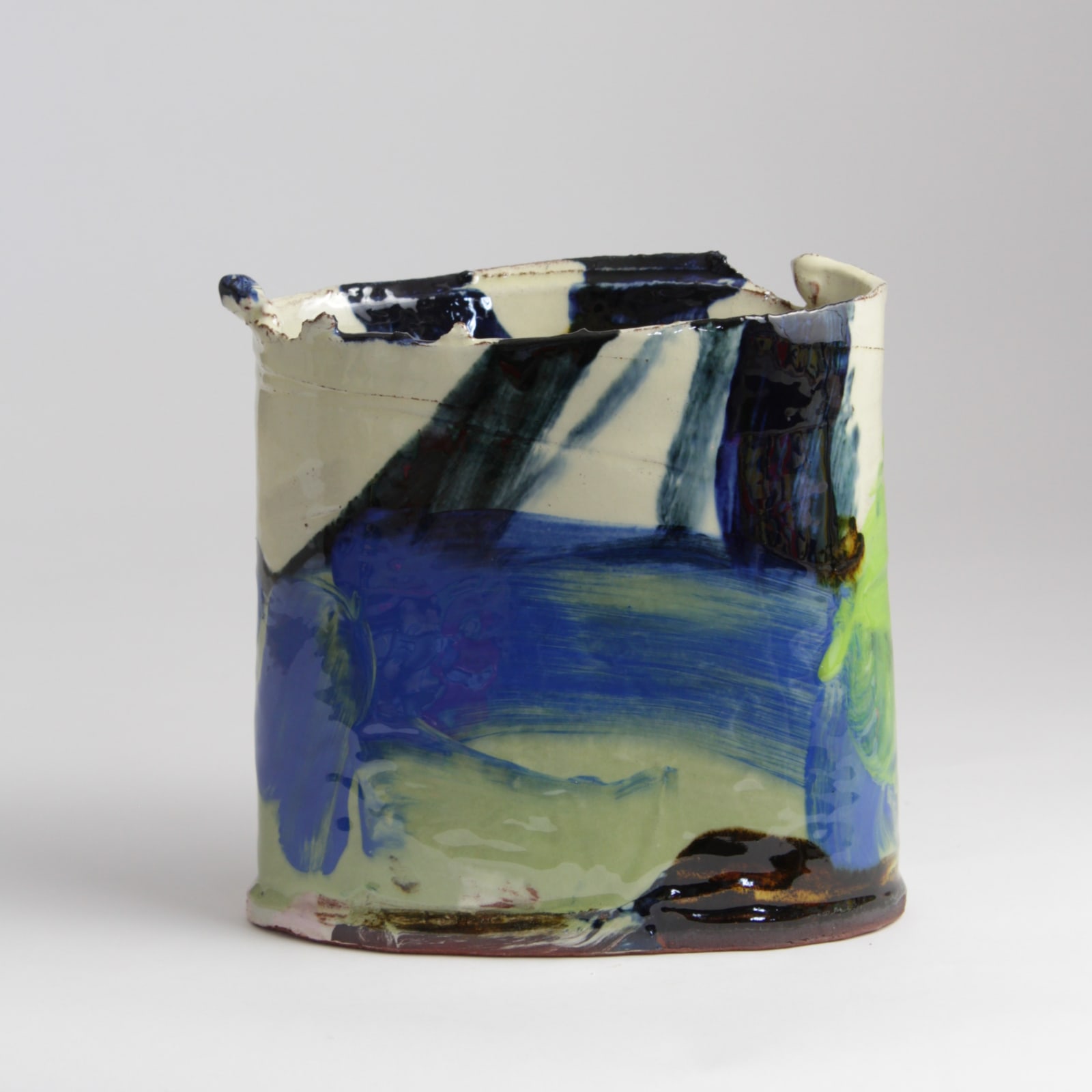 Barry Stedman, Thrown Altered Vessel with Blue & Green II, 2025