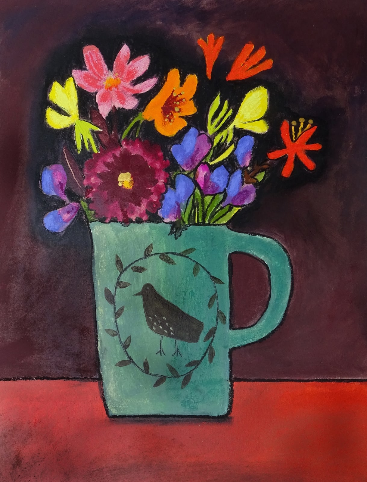 Susan Gathercole, Bird Jug and Bright Flowers