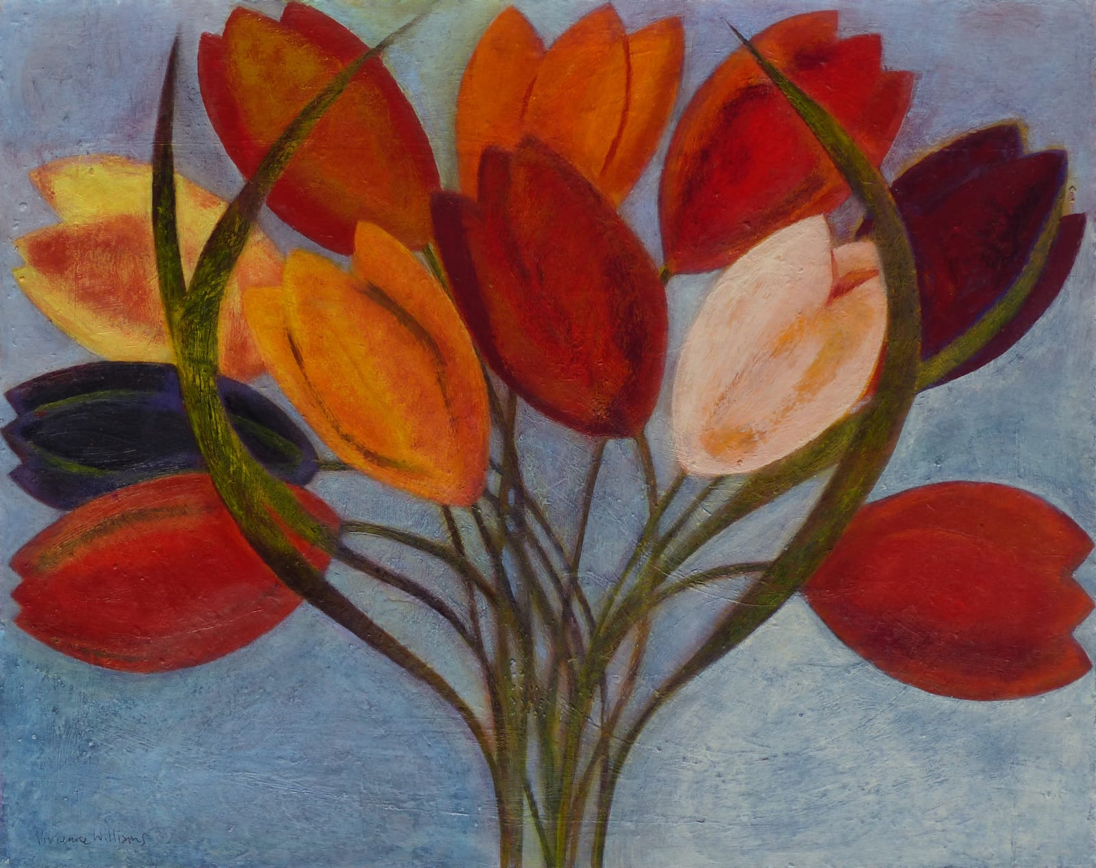 Vivienne Williams, Spring Tulips on Blue, 2023
