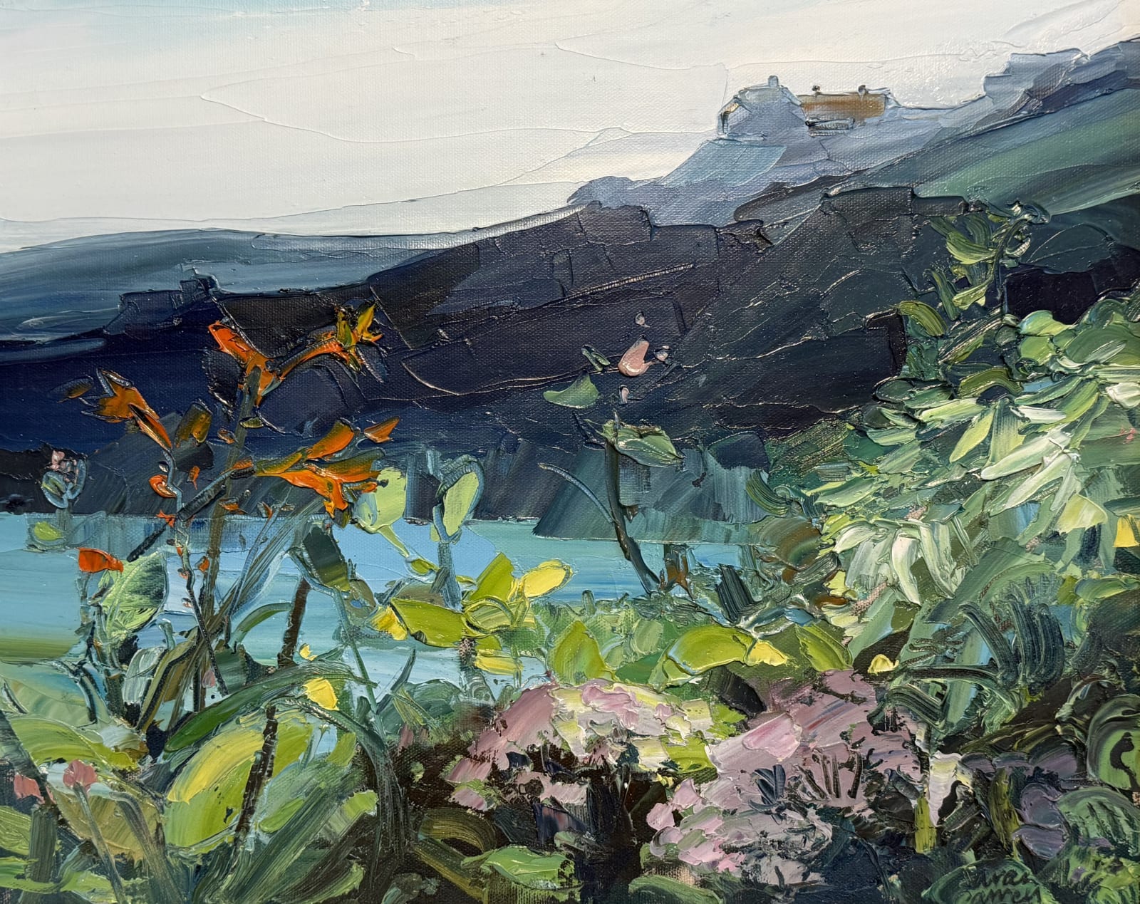 Sarah Carvell, Cliff Walk Hedgerow with Montbretia, 2025