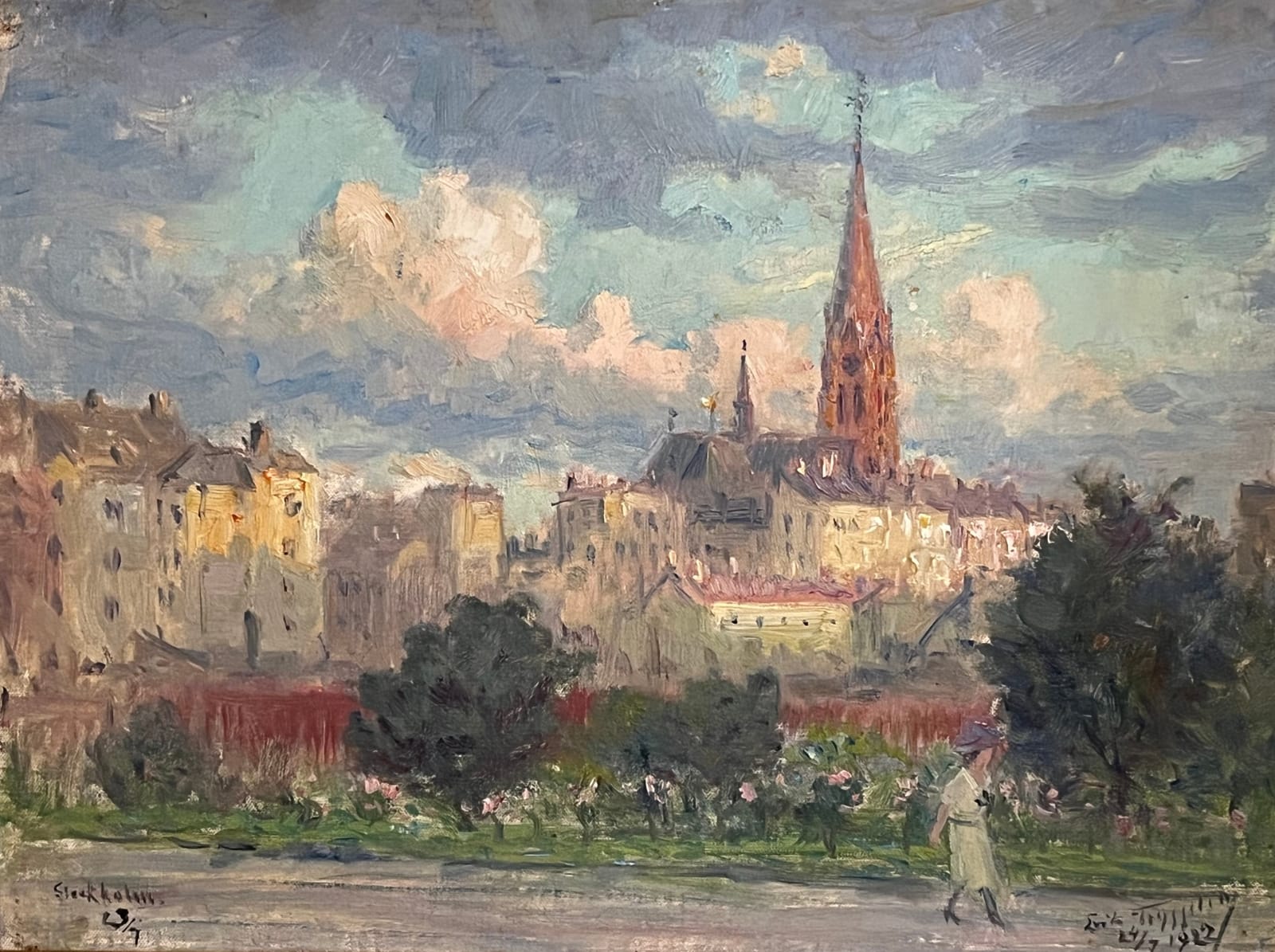 Erik Tryggelin, Johannes church seen from Jarlaplan, Stockholm, 1922