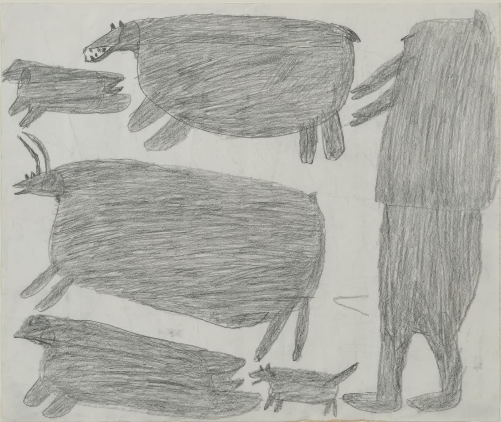 PARR (1893-1969) KINNGAIT (CAPE DORSET), Hunter and Dog in Pursuit of Polar Bear, Caribou, and Seals, c. 1965-7
