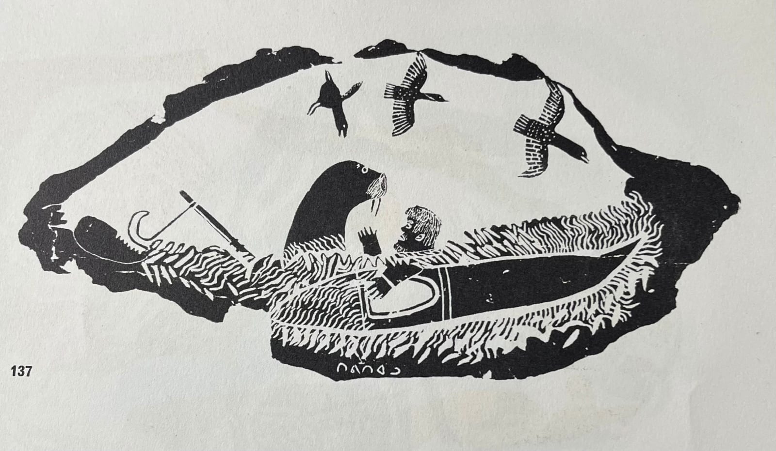DAVIDIALUK ALASUA AMITTU (1910-1976) PUVIRNITUQ (POVUNGNITUK), Walrus Capsizing a Man in a Kayak, c. mid-late 1960s