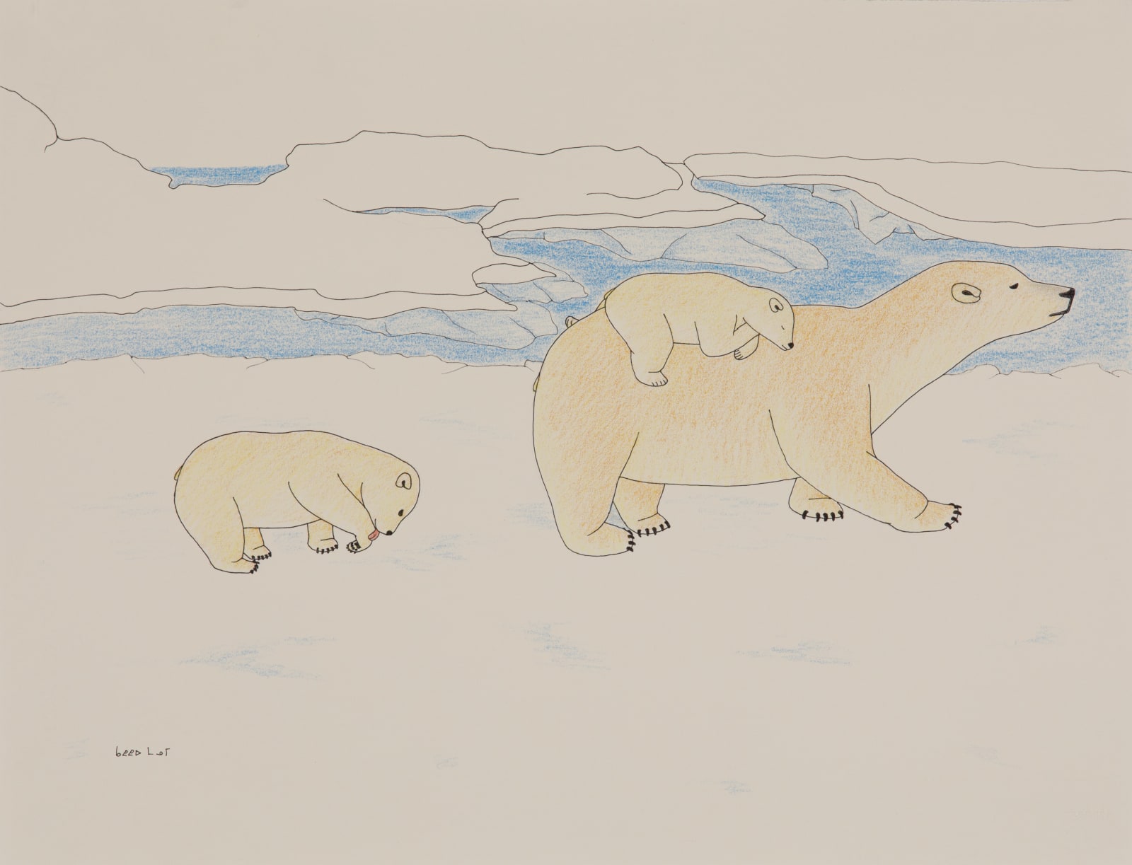 QAVAVAU MANUMIE (1958-) KINNGAIT (CAPE DORSET), Mother Polar Bear with Young Cubs, 2006/07