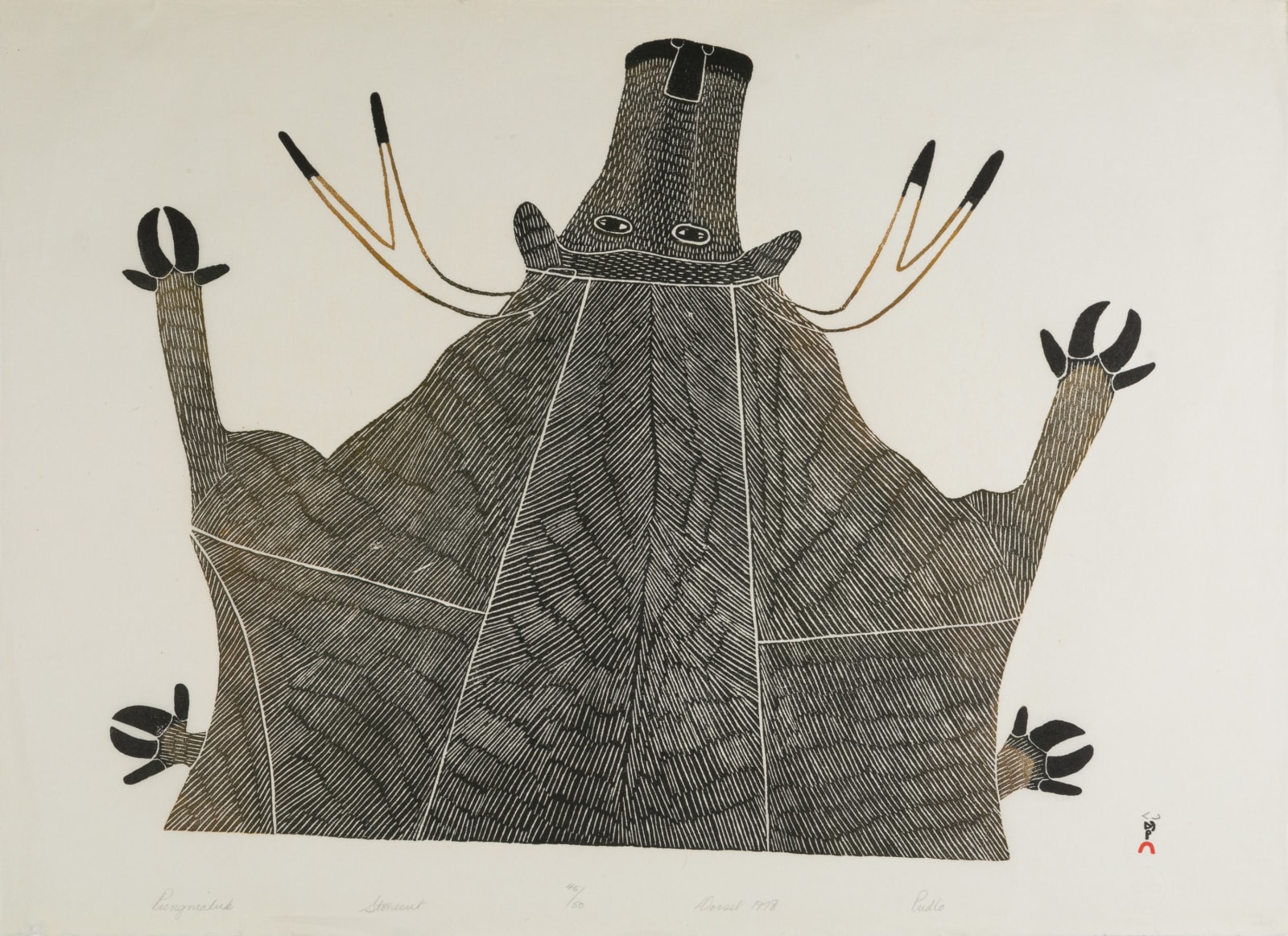 PUDLO PUDLAT (1916-1992) KINNGAIT (CAPE DORSET), Pungnialuk, 1978 #66