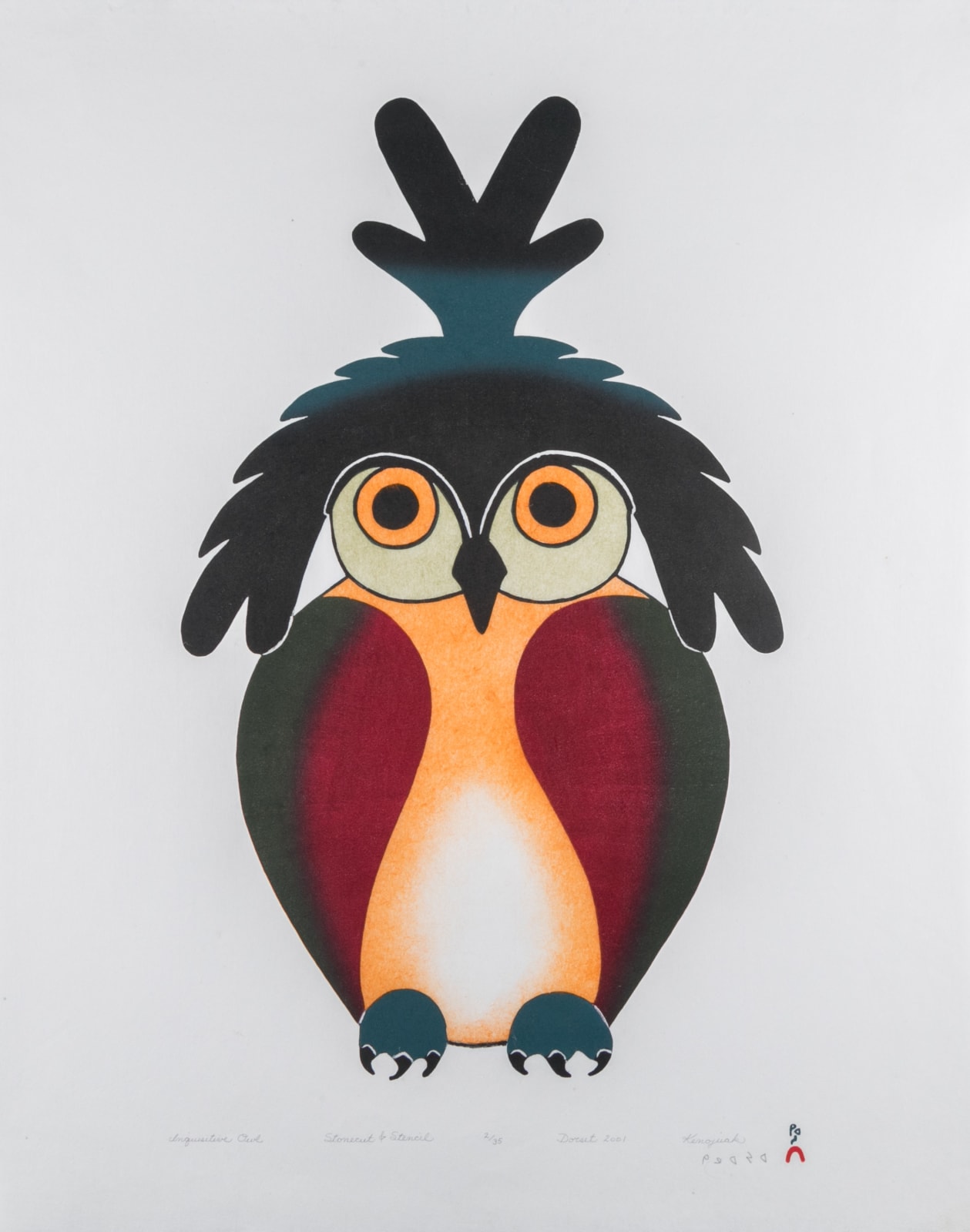 KENOJUAK ASHEVAK, C.C., R.C.A. (1927-2013) KINNGAIT (CAPE DORSET), Inquisitive Owl, 2001 (Special Release #1)