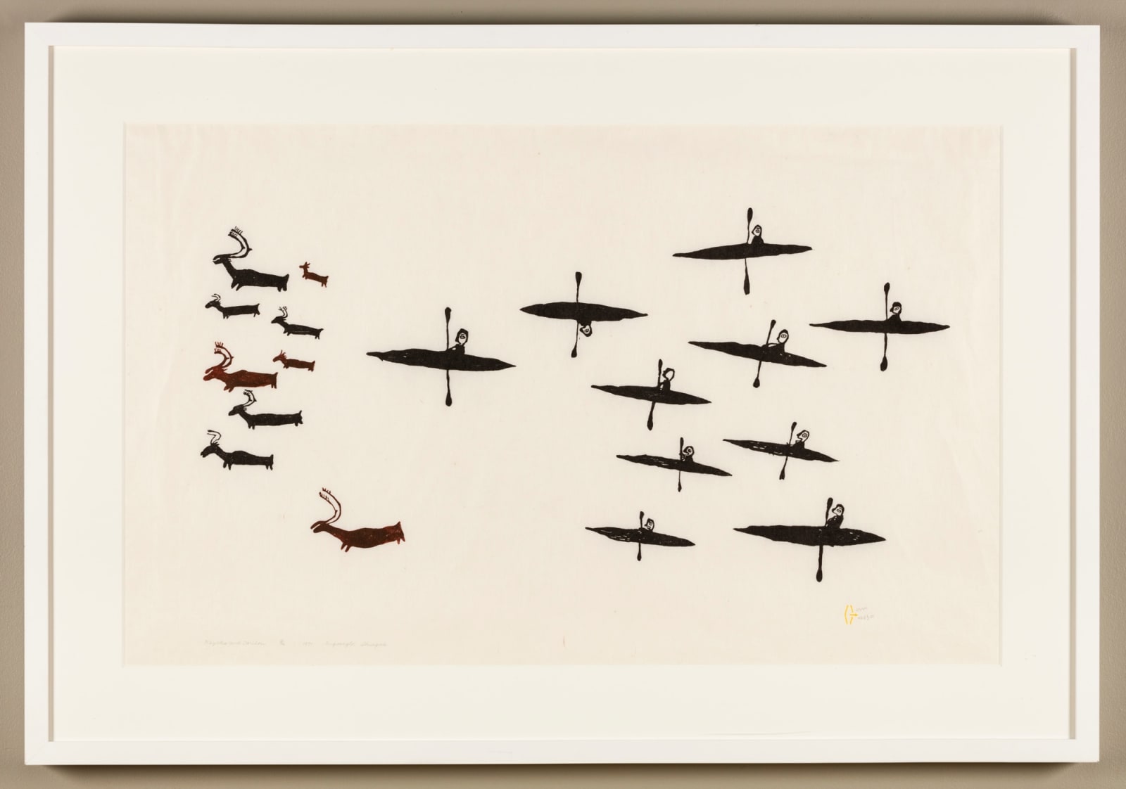 LUKE ANGUHADLUQ (1895-1982) QAMANI’TUAQ (BAKER LAKE), Kayaks and Caribou, 1971 (1972 #10)
