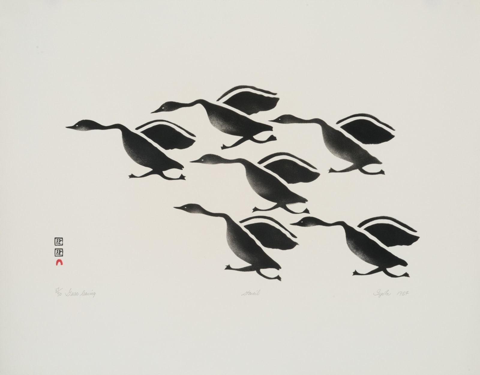 IYOLA KINGWATSIAK (1933-2000) KINNGAIT (CAPE DORSET), Geese Leaving, 1964 (1964/65 #38)